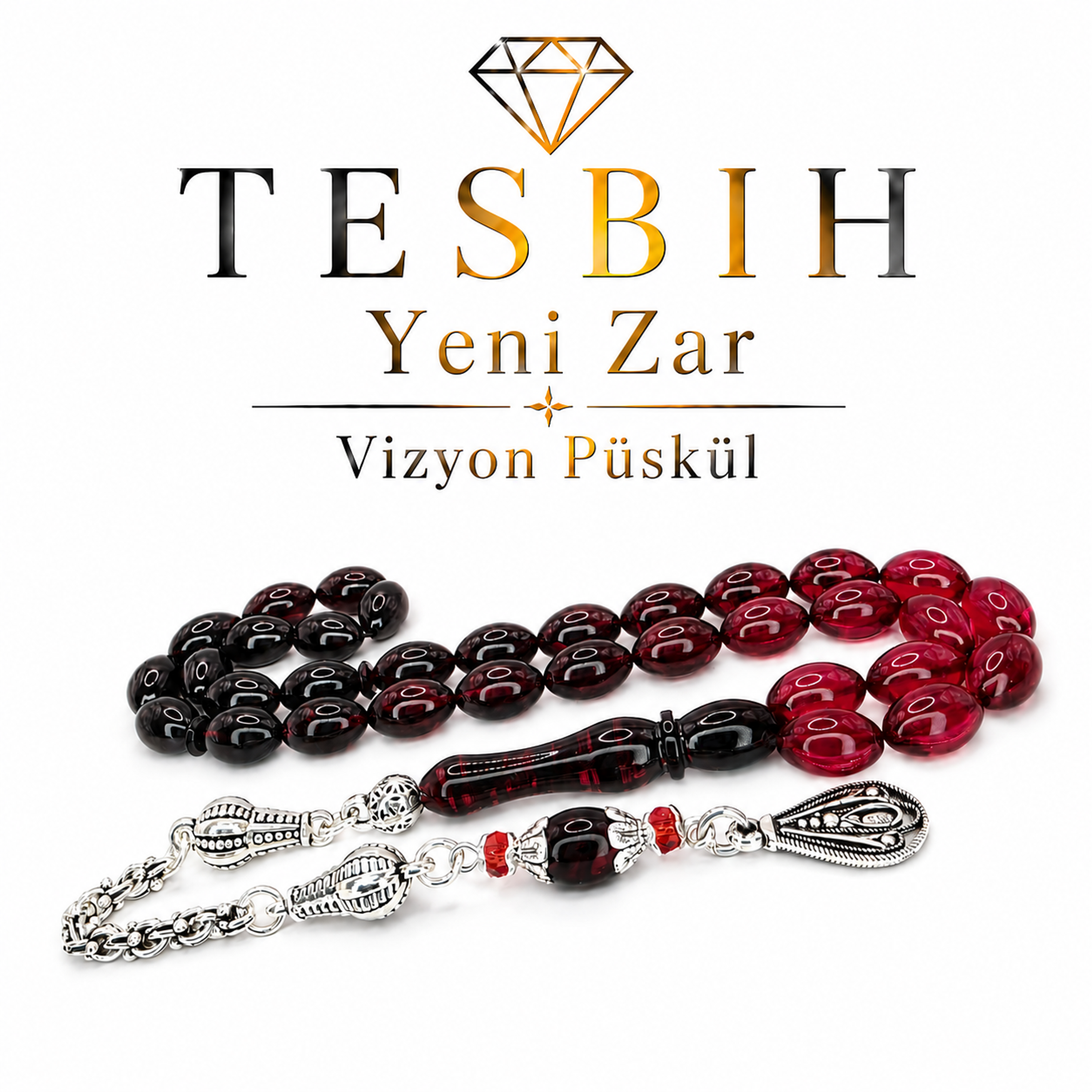 Tesbih Rot-Schwarz YENI-ZAR 33 Perlen Vizyon Püskül