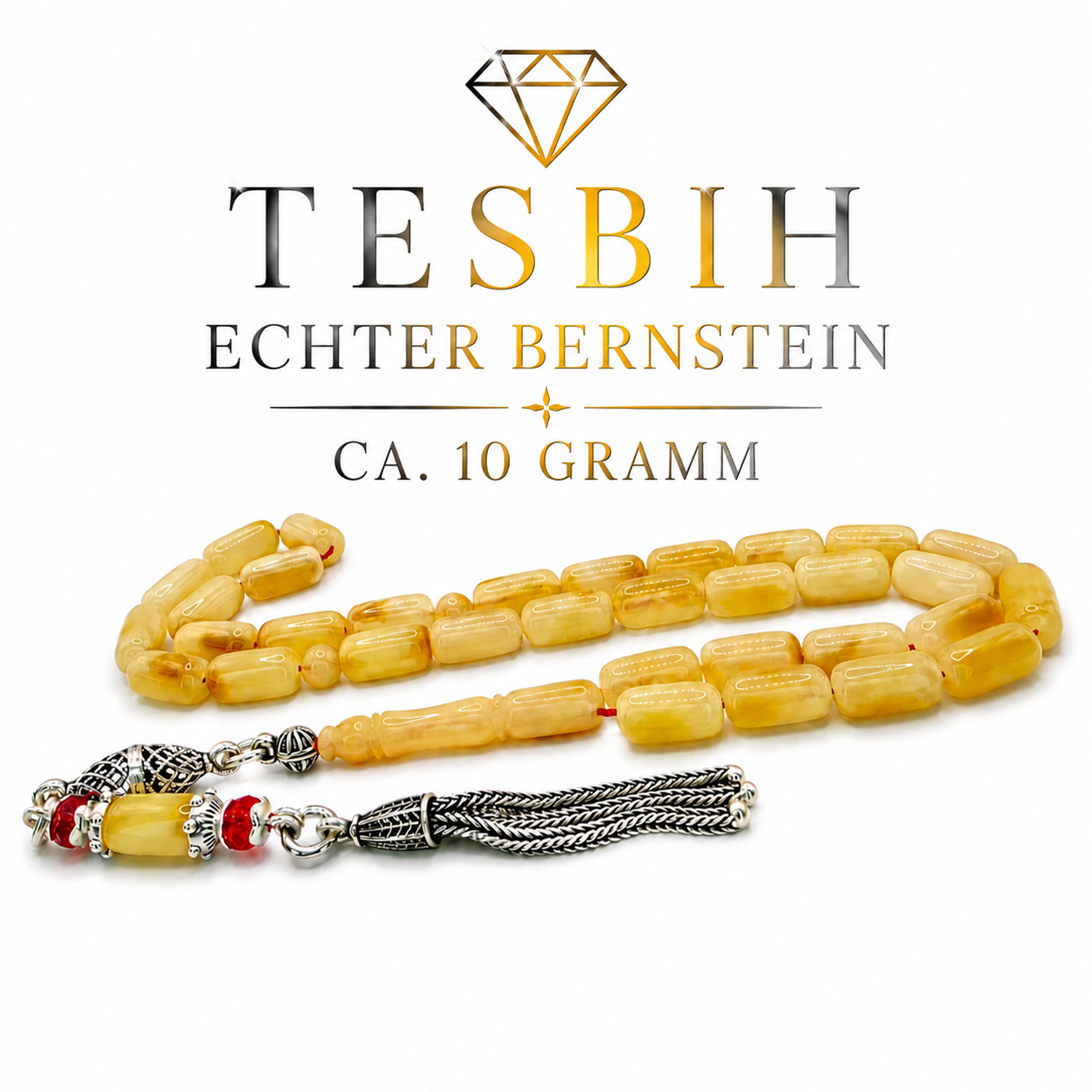 Bernstein Tesbih mit 33 Perlen 925 Echt-Silber Püskül - Interbed