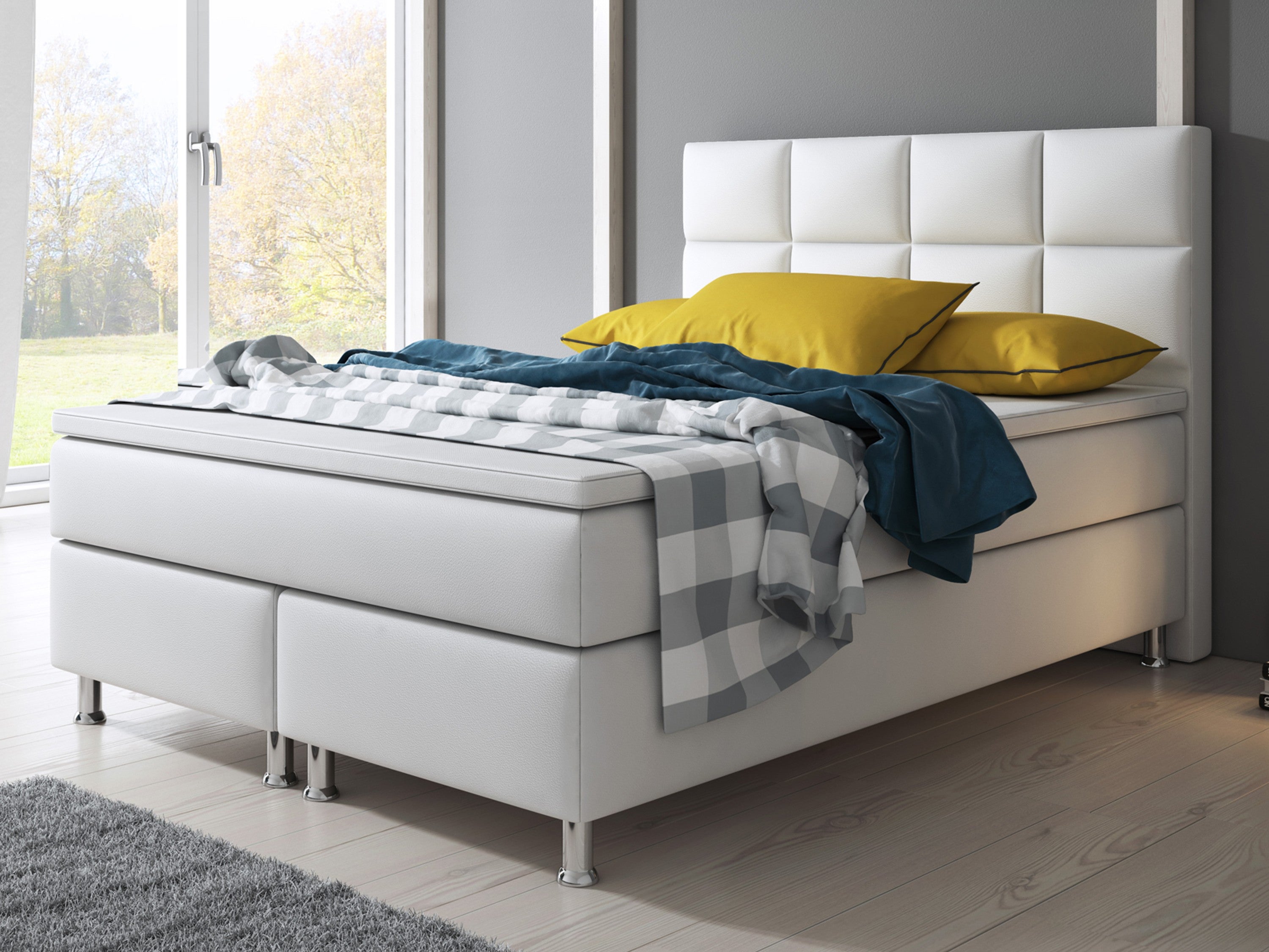 Boxspringbett Miami 140x200 cm Kunstleder Weiß - Interbed