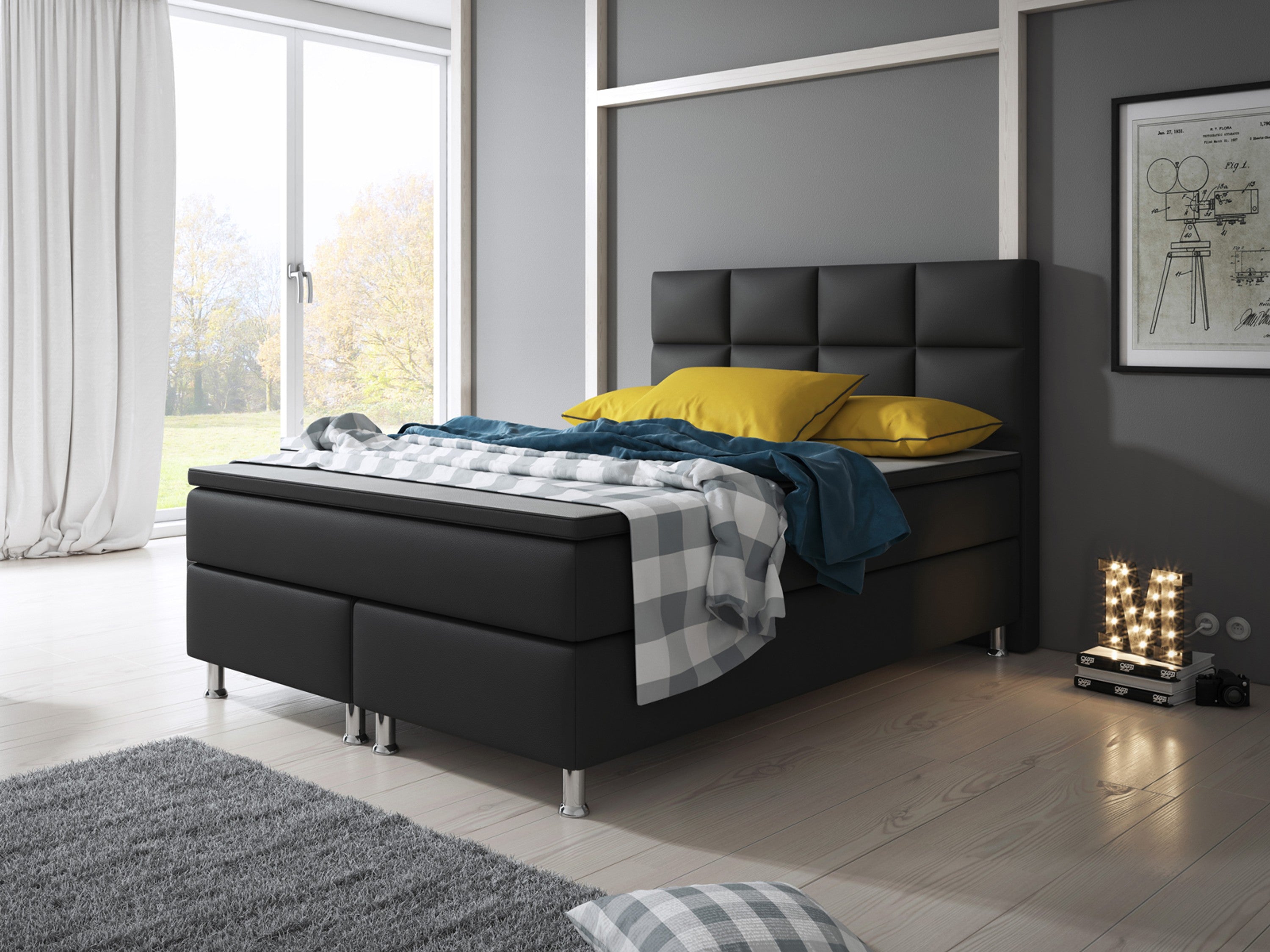 Boxspringbett Miami 140x200 cm Kunstleder Schwarz - Interbed
