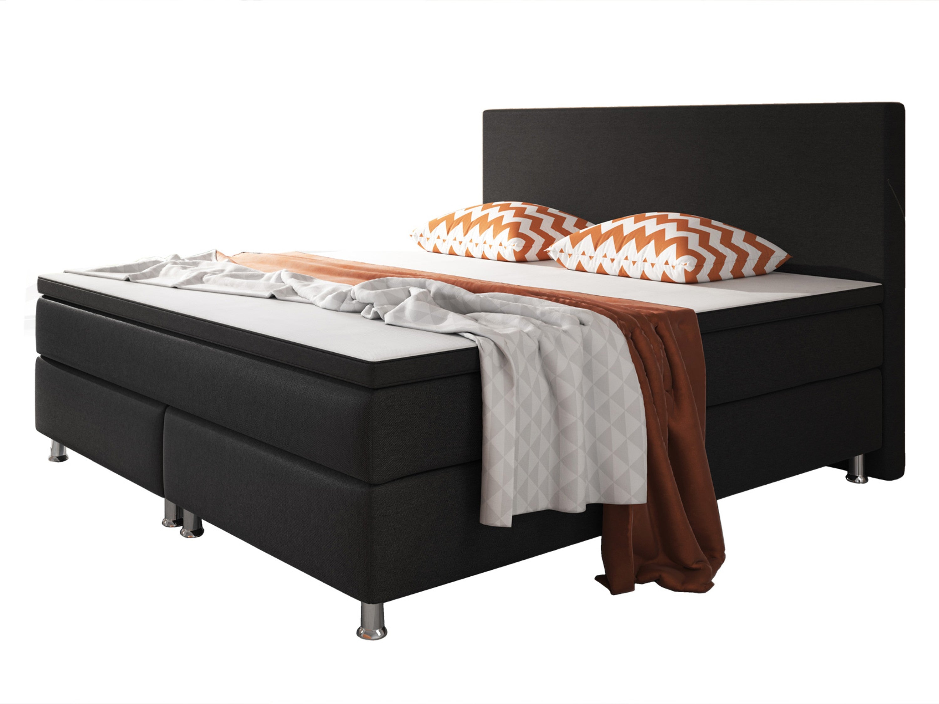 Boxspringbett Berlin 180x200 cm Webstoff Schwarz Boxspring Optik - Interbed