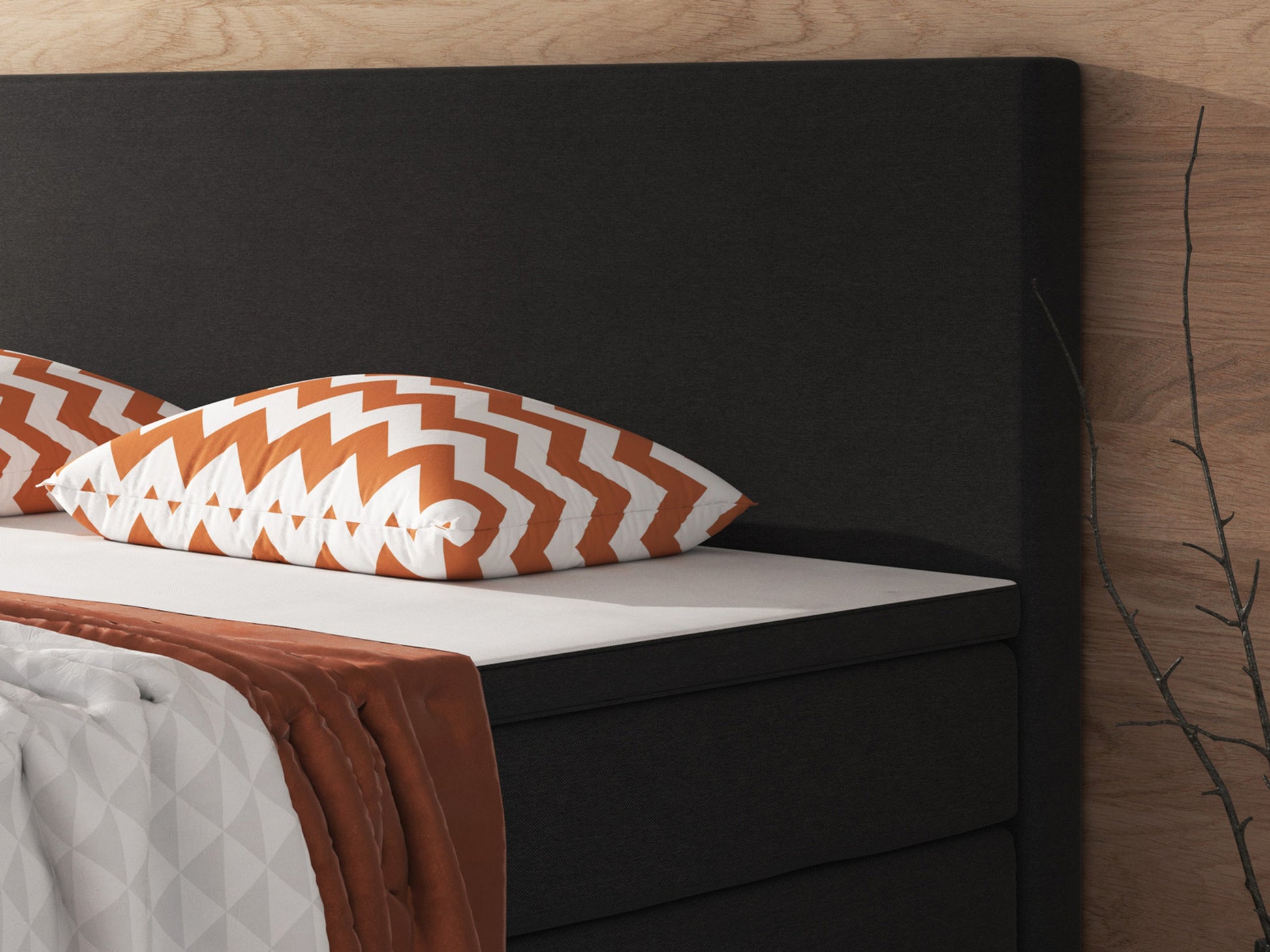 Boxspringbett B001 180x200 – Webstoff Schwarz mit PU-Topper - Interbed