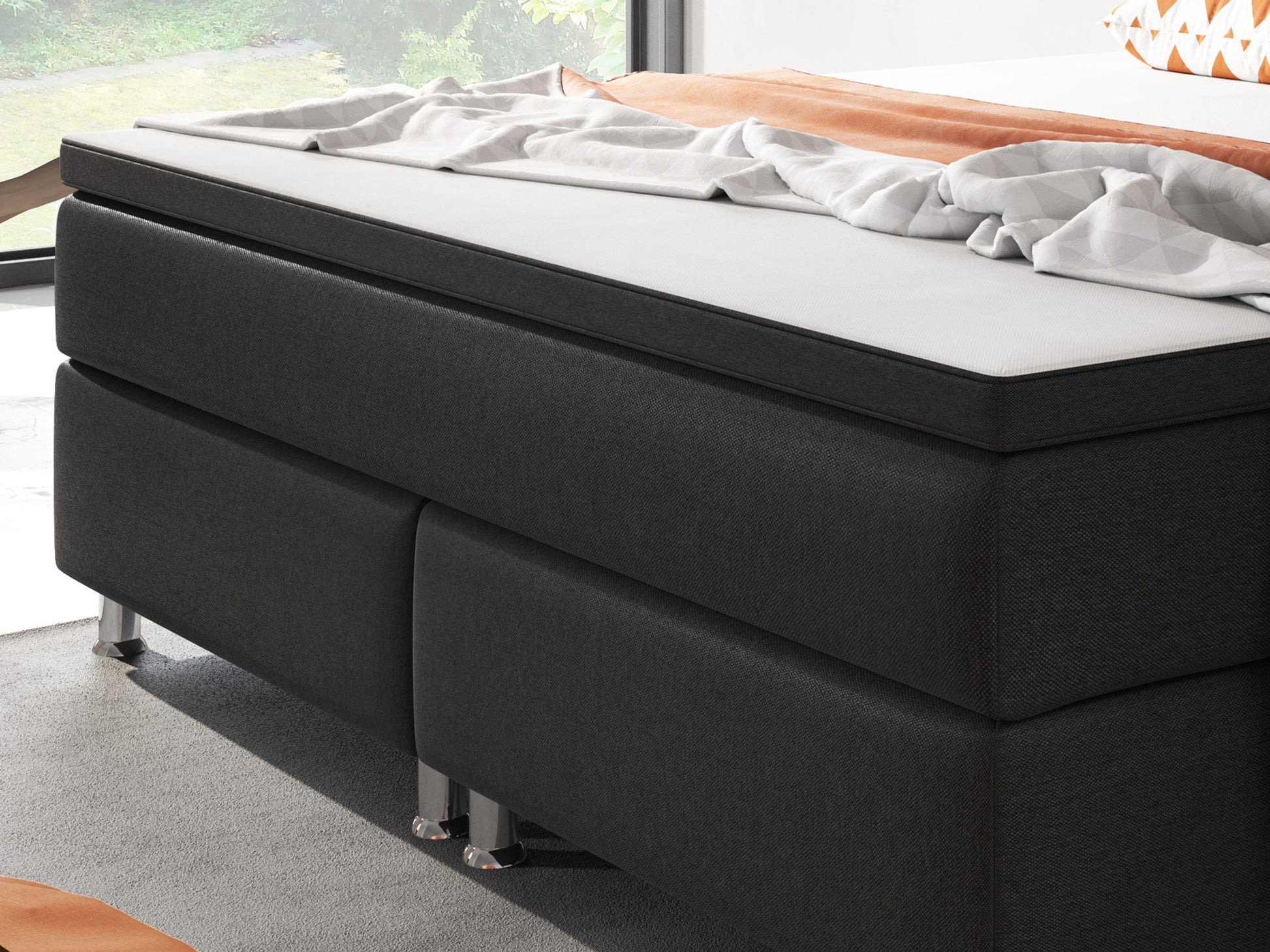 Boxspringbett B001 180x200 – Webstoff Schwarz mit PU-Topper - Interbed