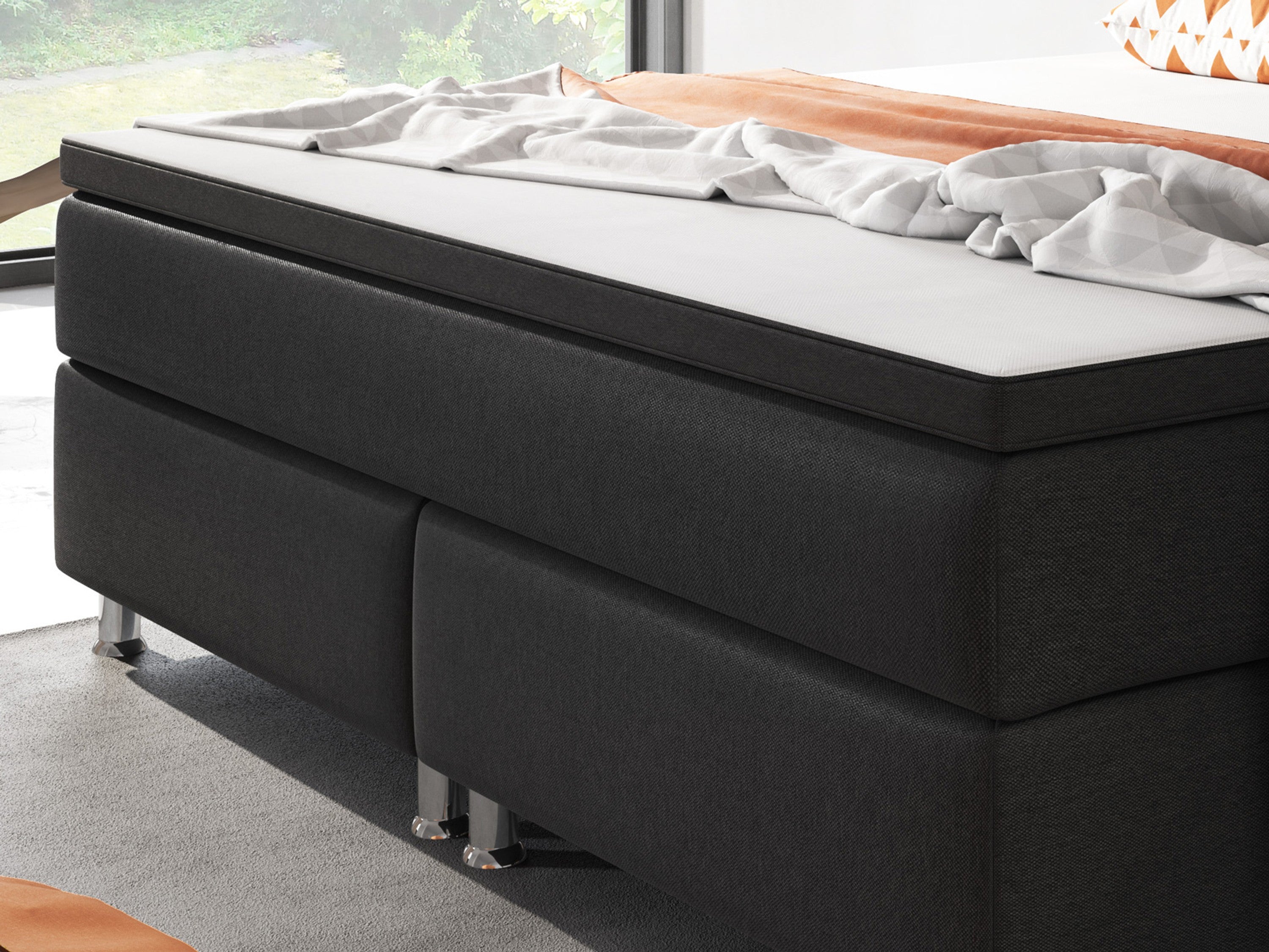 Boxspringbett B001 180x200 – Webstoff Schwarz mit PU-Topper - Interbed
