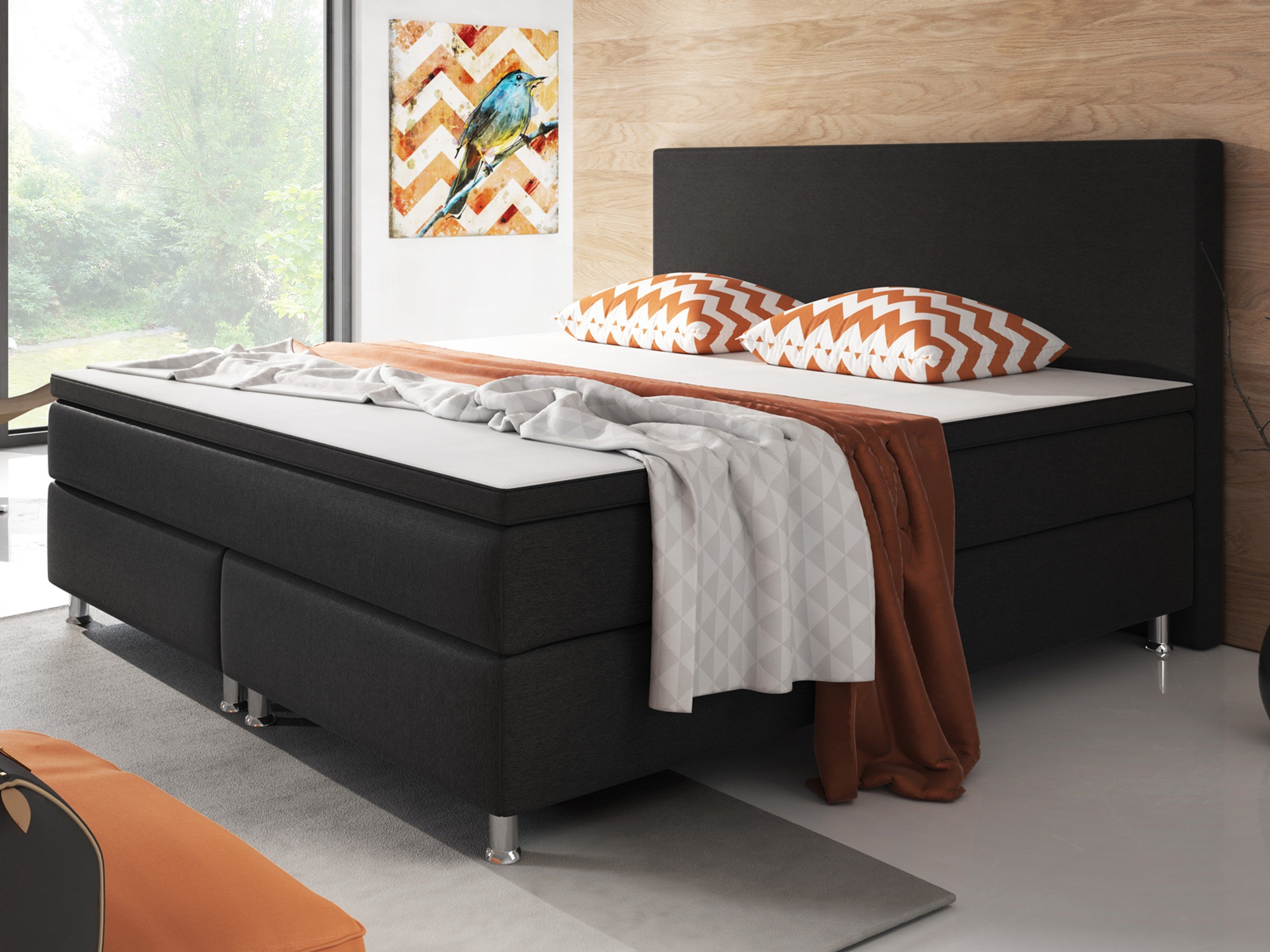 Boxspringbett Berlin 180x200 cm Webstoff Schwarz Boxspring Optik - Interbed