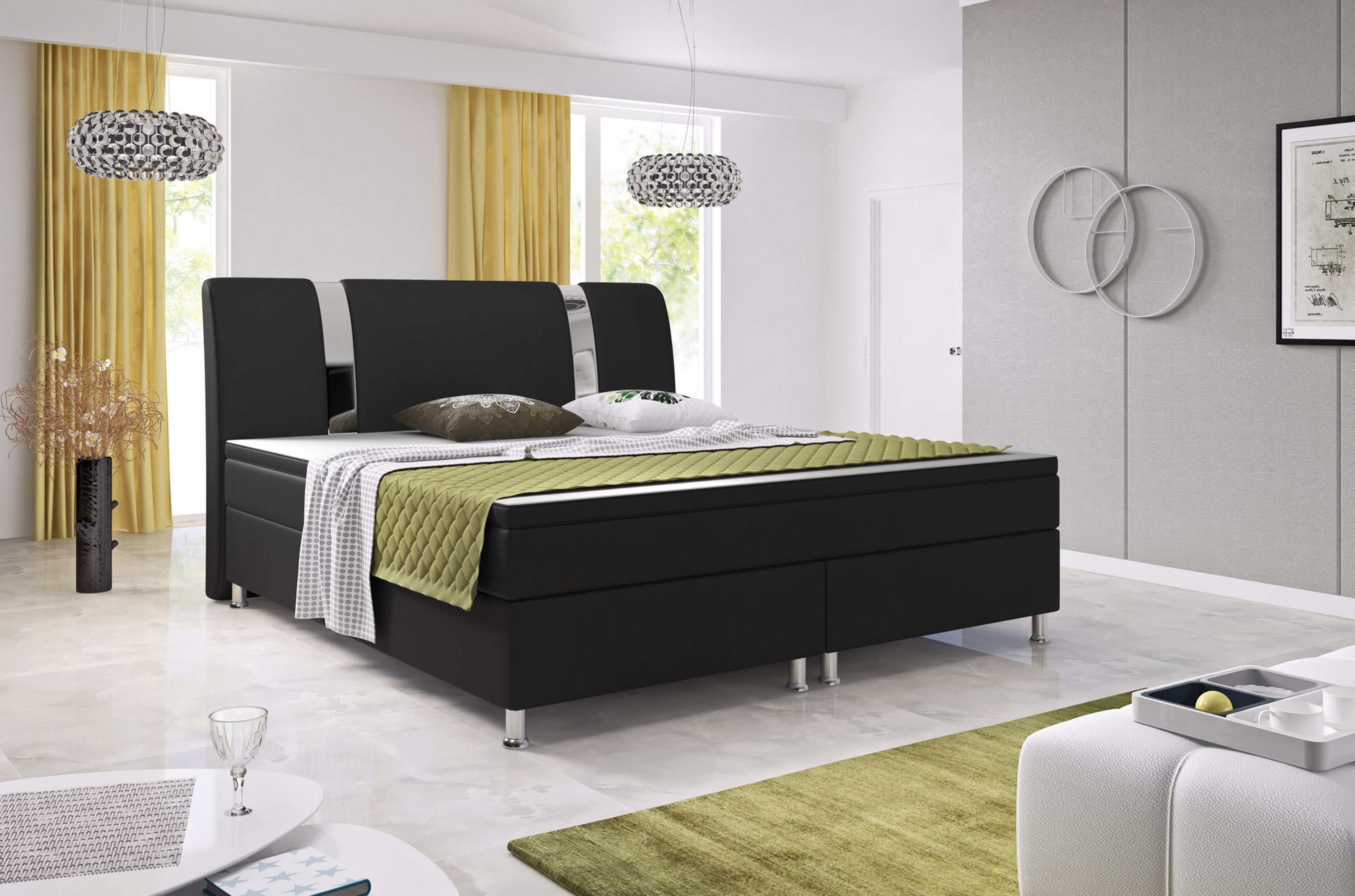 Boxspringbett Riva 180x200 cm – Kunstleder Schwarz mit Bonell-Federkern & Topper - Interbed