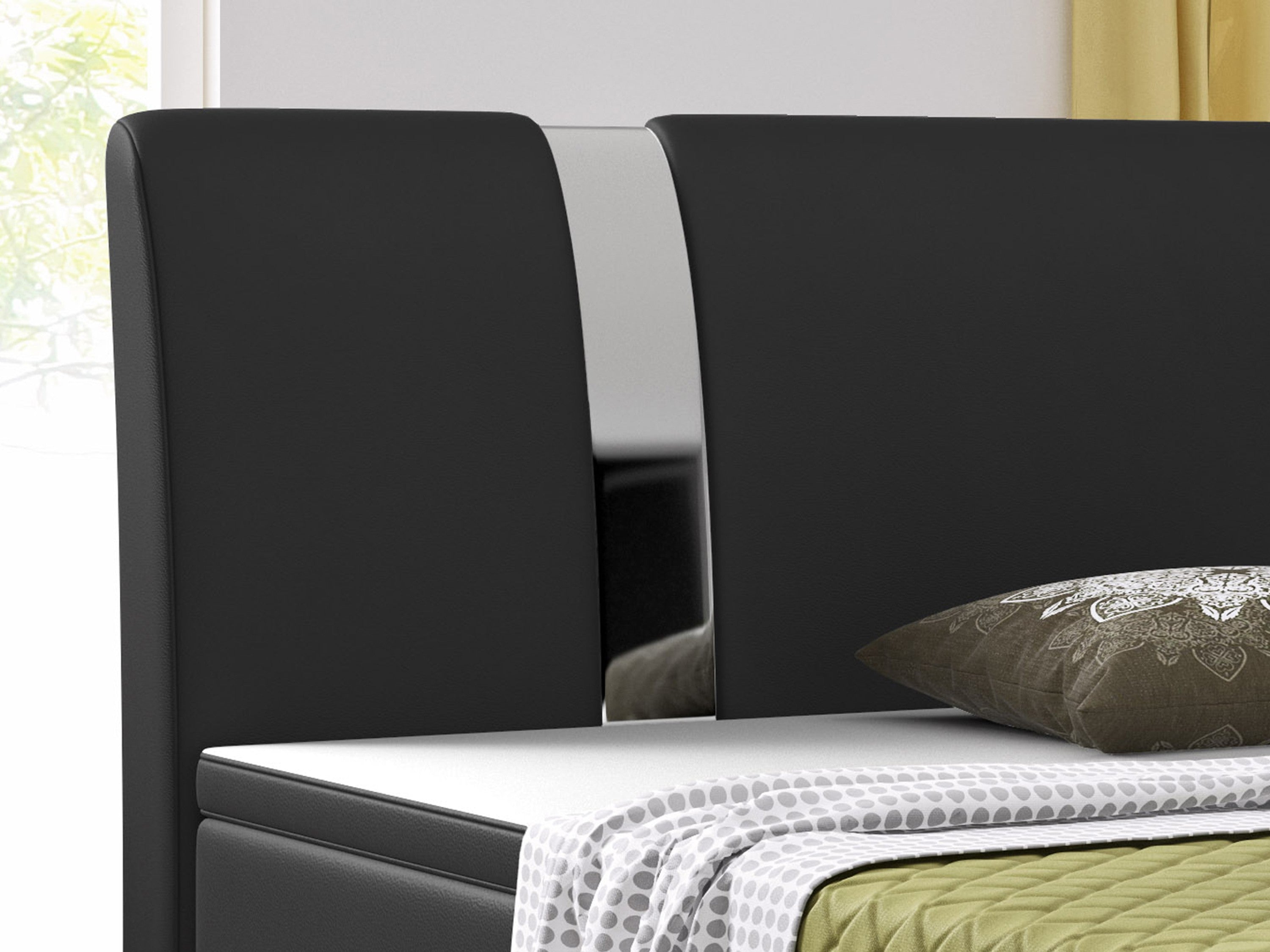 Boxspringbett Riva 180x200 cm – Kunstleder Schwarz mit Bonell-Federkern & Topper - Interbed