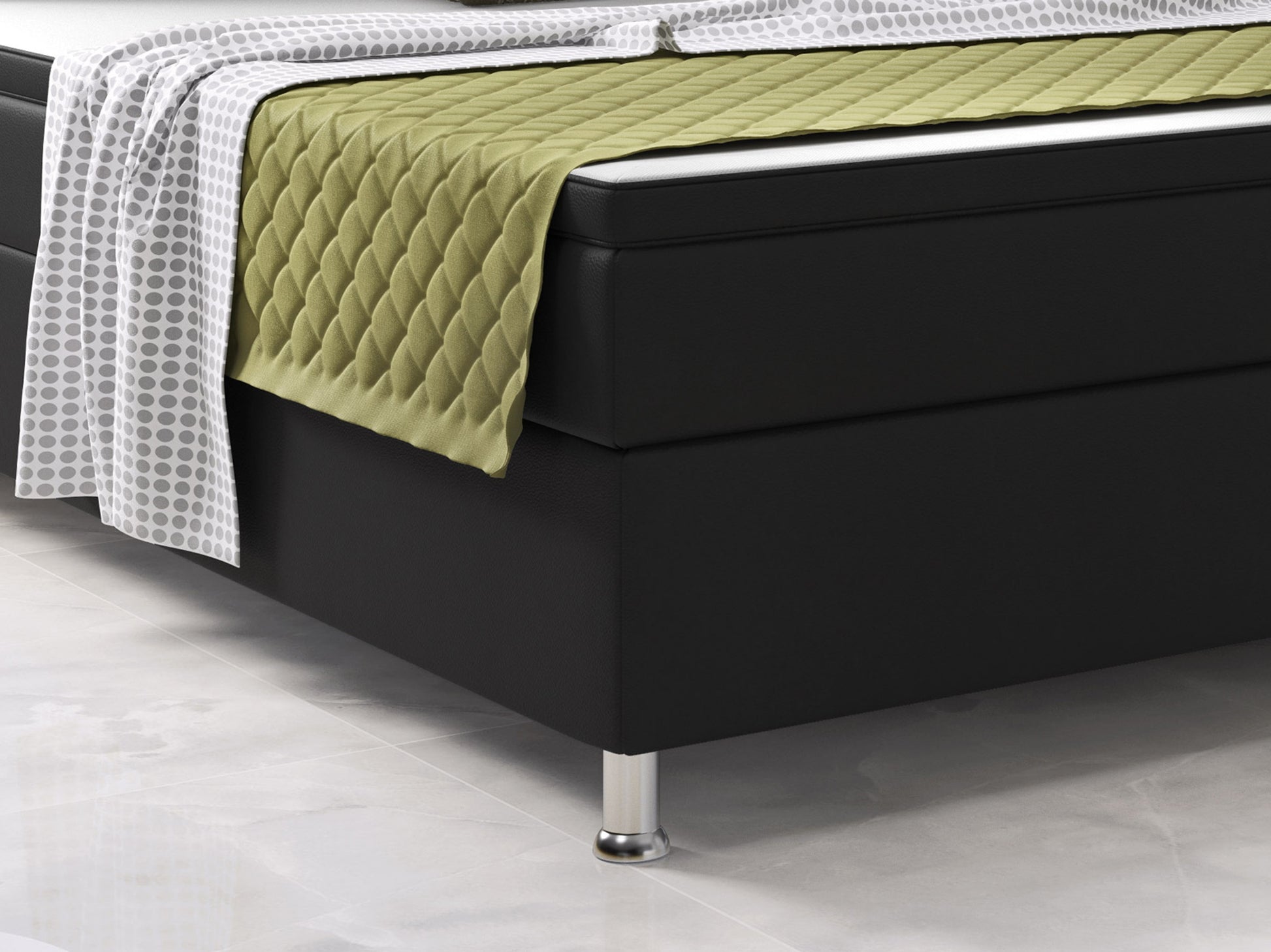Boxspringbett Riva 180x200 cm – Kunstleder Schwarz mit Bonell-Federkern & Topper - Interbed