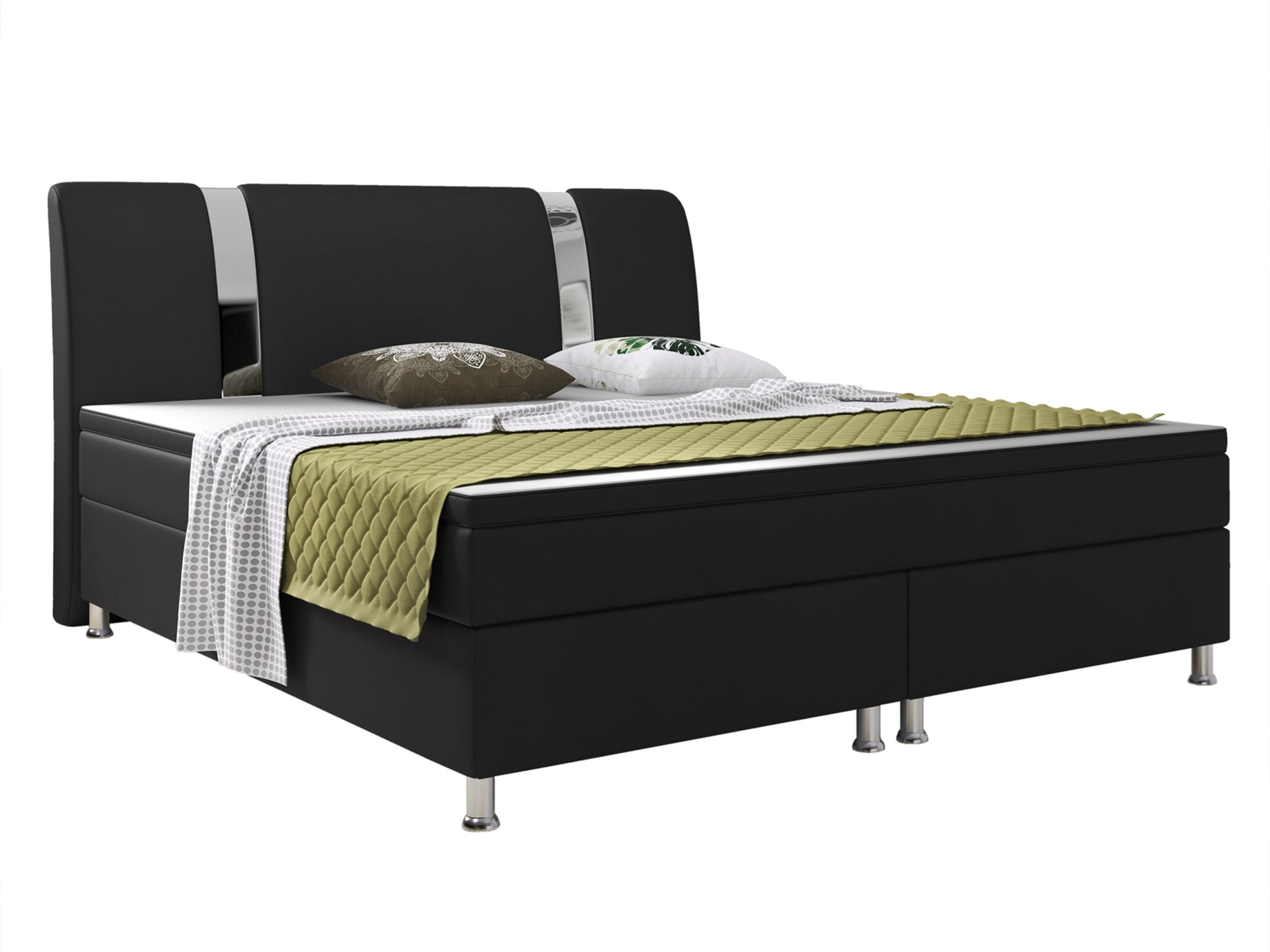 Boxspringbett Riva 180x200 cm – Kunstleder Schwarz mit Bonell-Federkern & Topper - Interbed