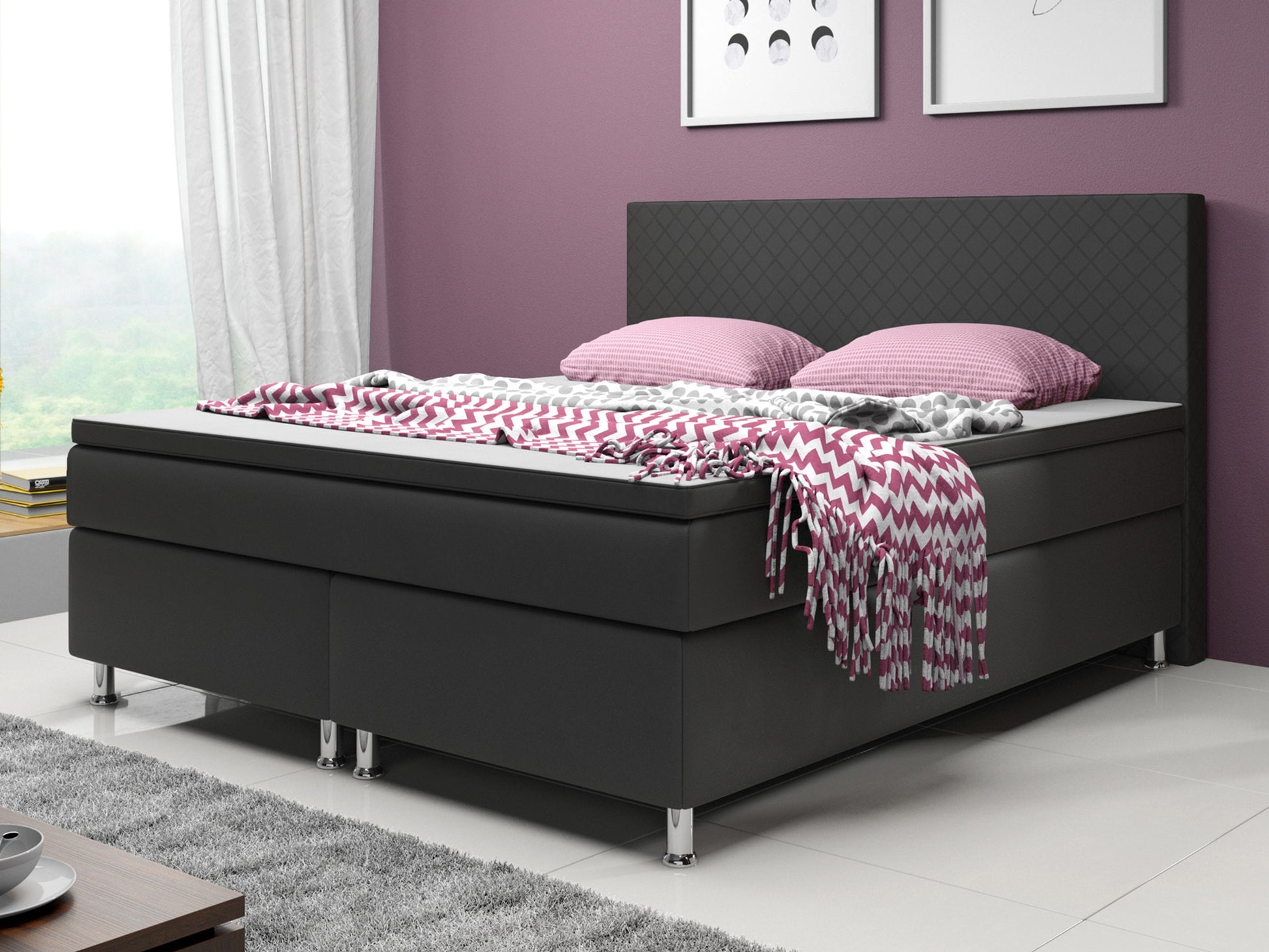Boxspringbett Madrid 180x200 cm Kunstleder Schwarz - Interbed