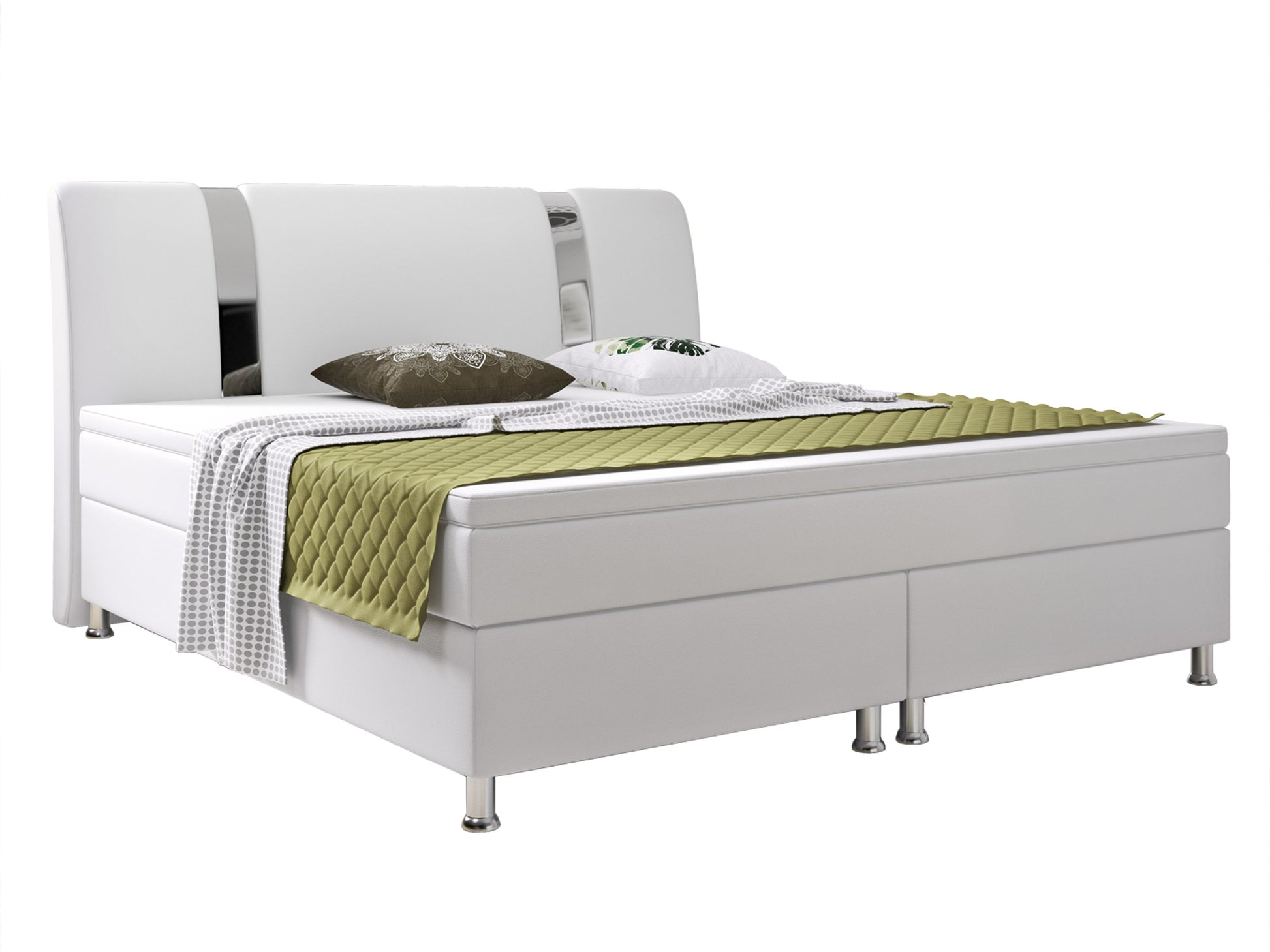 Boxspringbett Riva 180x200 Weiß – Kunstleder, Bonell-Federkern & Topper - Interbed