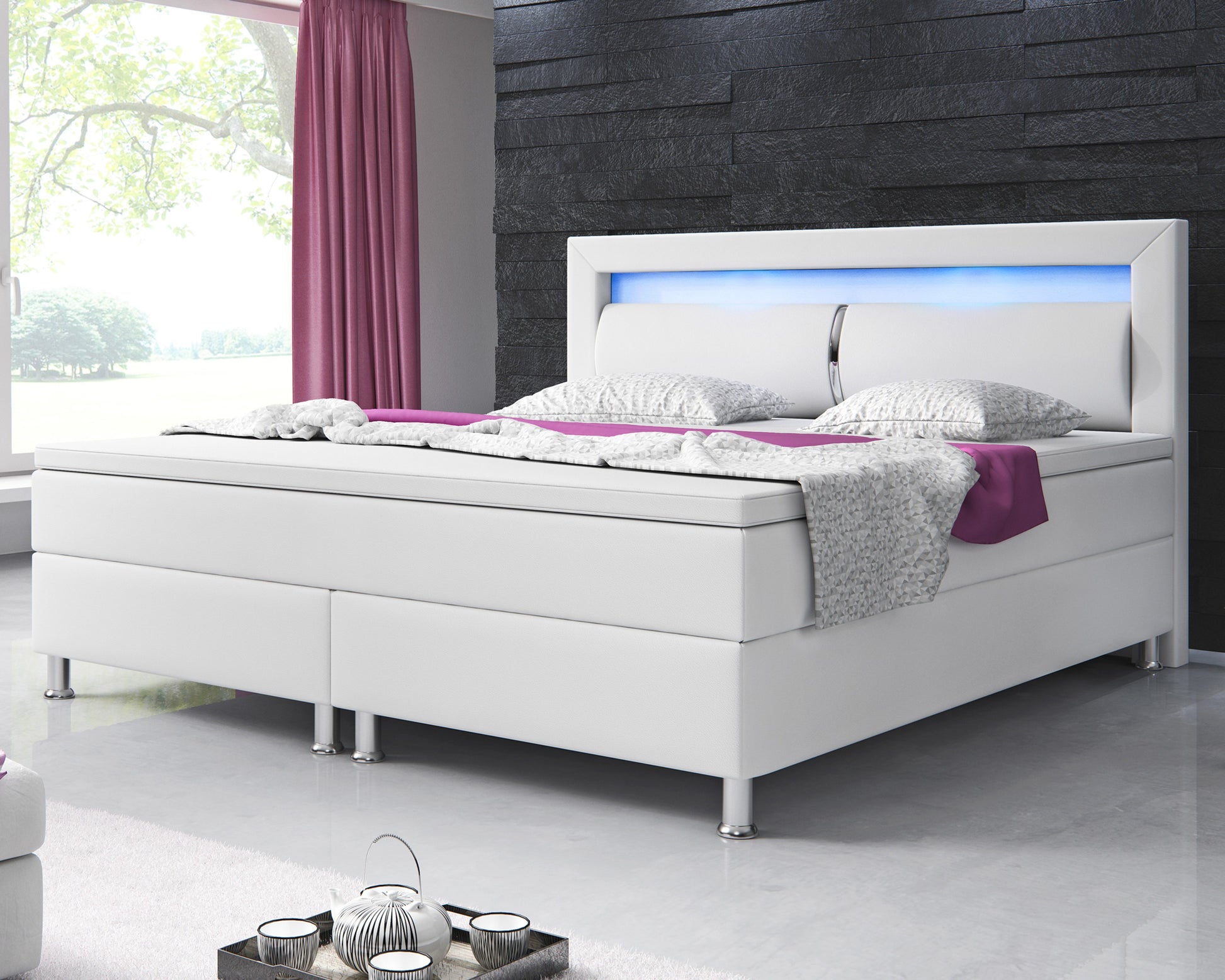 Boxspringbett Milano 180x200 cm Kunstleder Weiß - Interbed