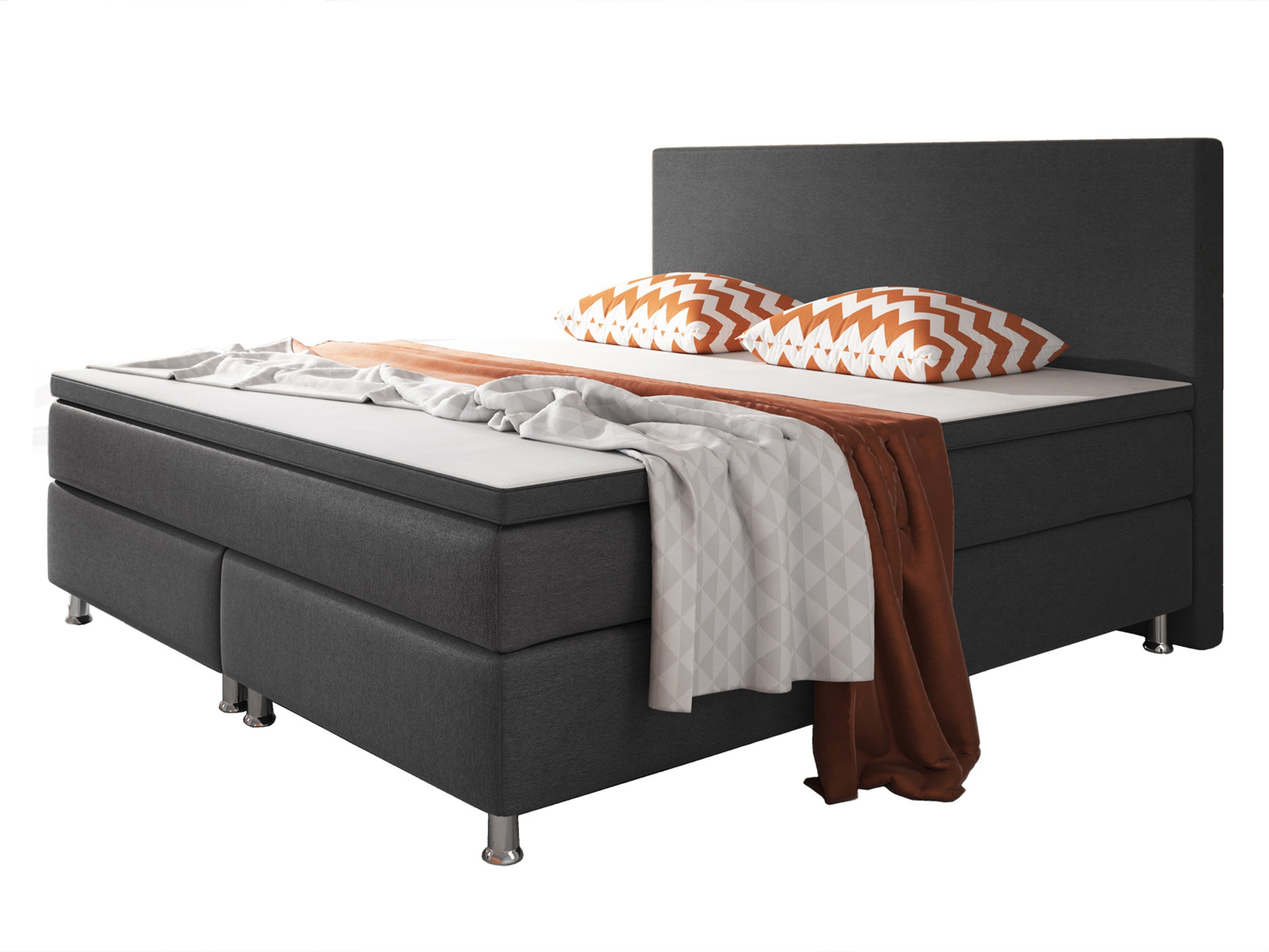 Boxspringbett B002 180x200 Anthrazit – Webstoff & PU-Topper - Interbed