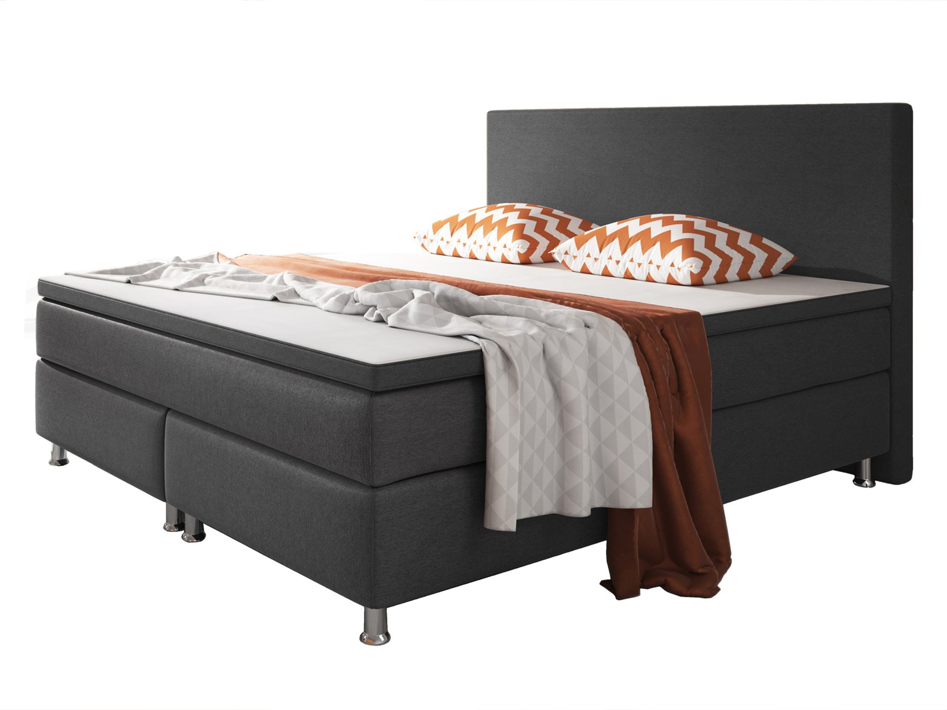 Boxspringbett Berlin 180x200 cm Webstoff Anthrazit Boxspring Optik - Interbed