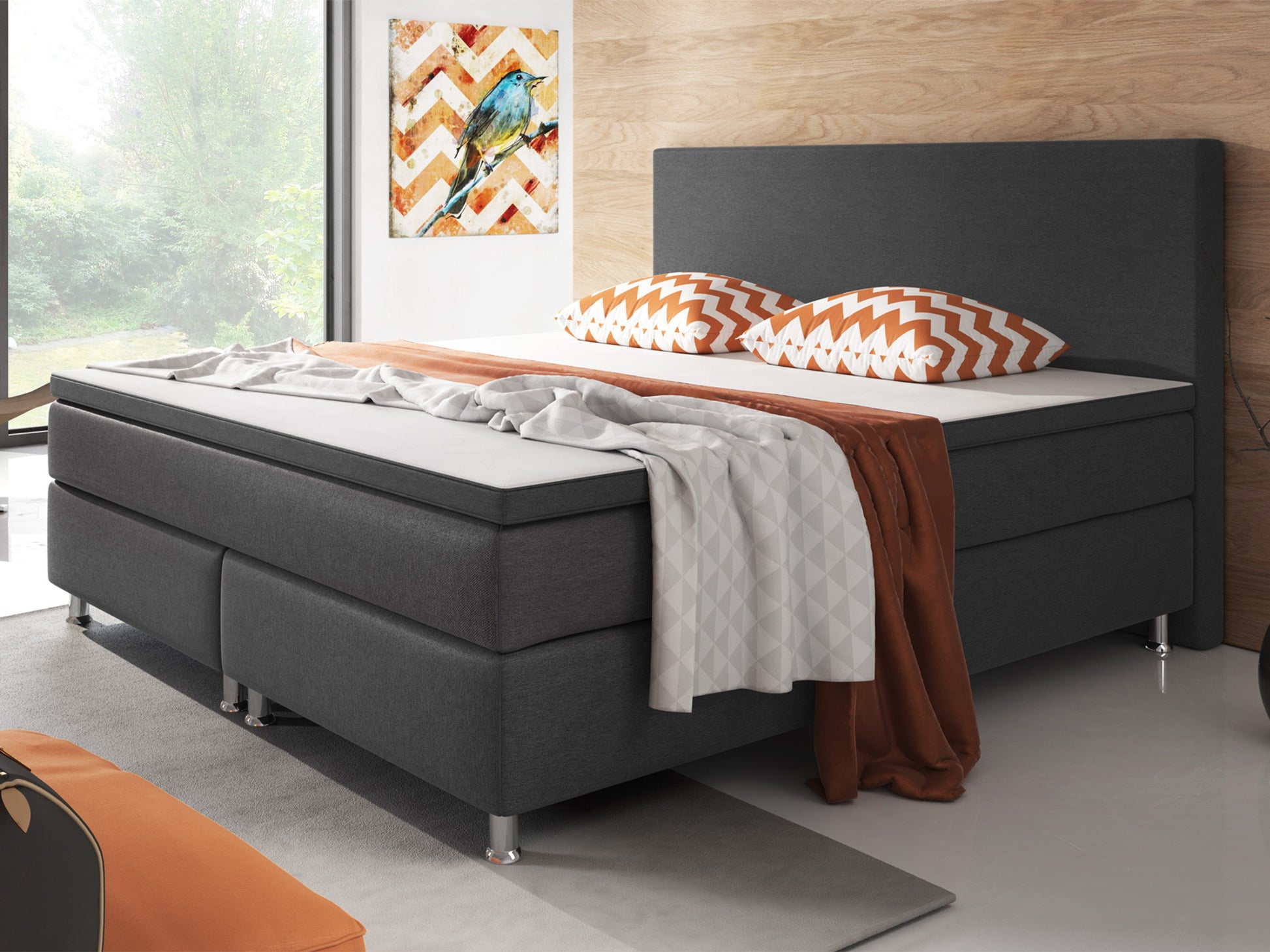 Boxspringbett Berlin 180x200 cm Webstoff Anthrazit Boxspring Optik - Interbed