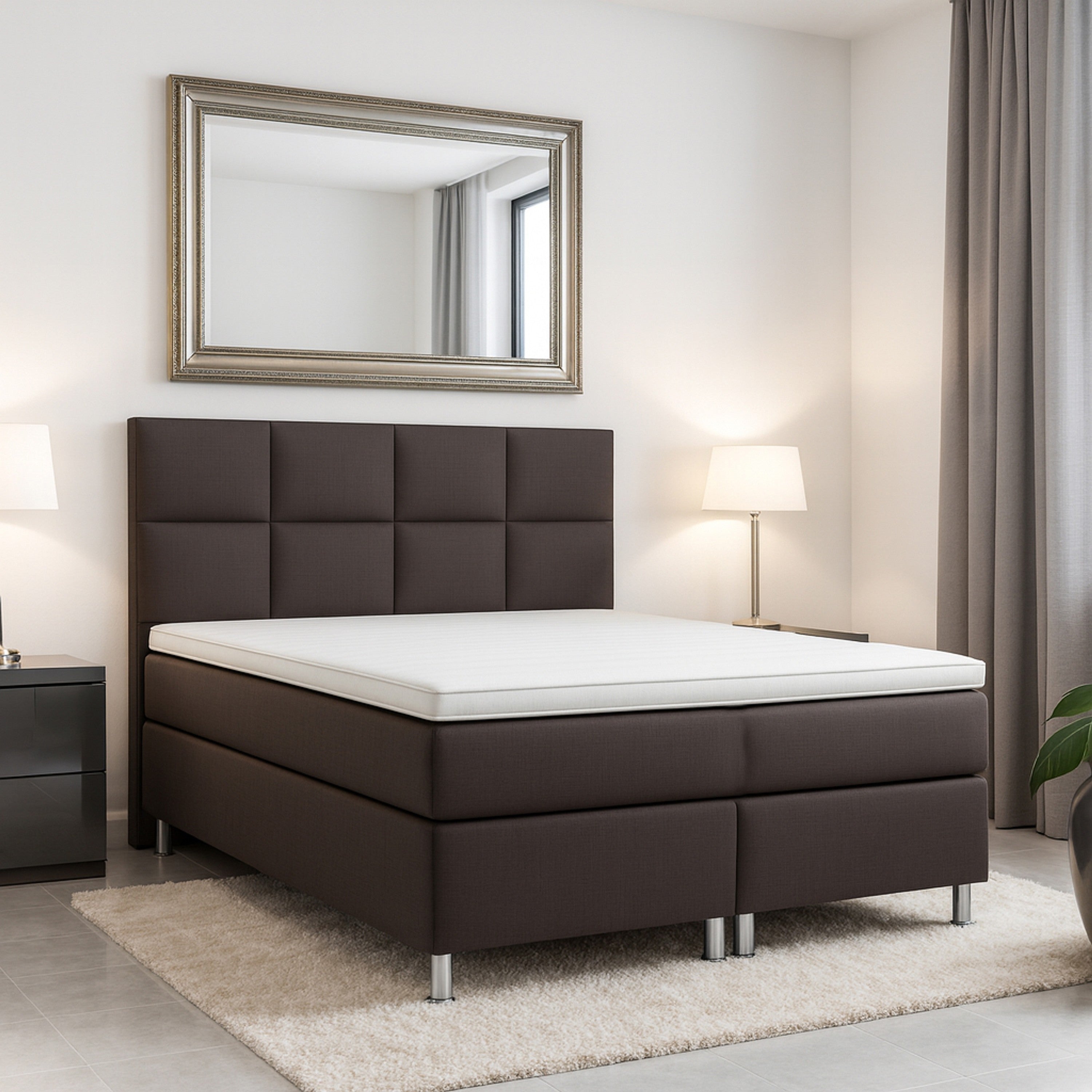 Boxspringbett MIAMI 140x200 Anthrazit – 7‑Zonen Tonnentaschenfederkern & Visco‑Topper