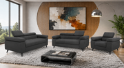 Exklusives Sofa-Set Utah Anthrazit Samt | 3-Sitzer mit Bettfunktion, 2-Sitzer & Sessel | Verstellbare Kopfstützen - Interbed
