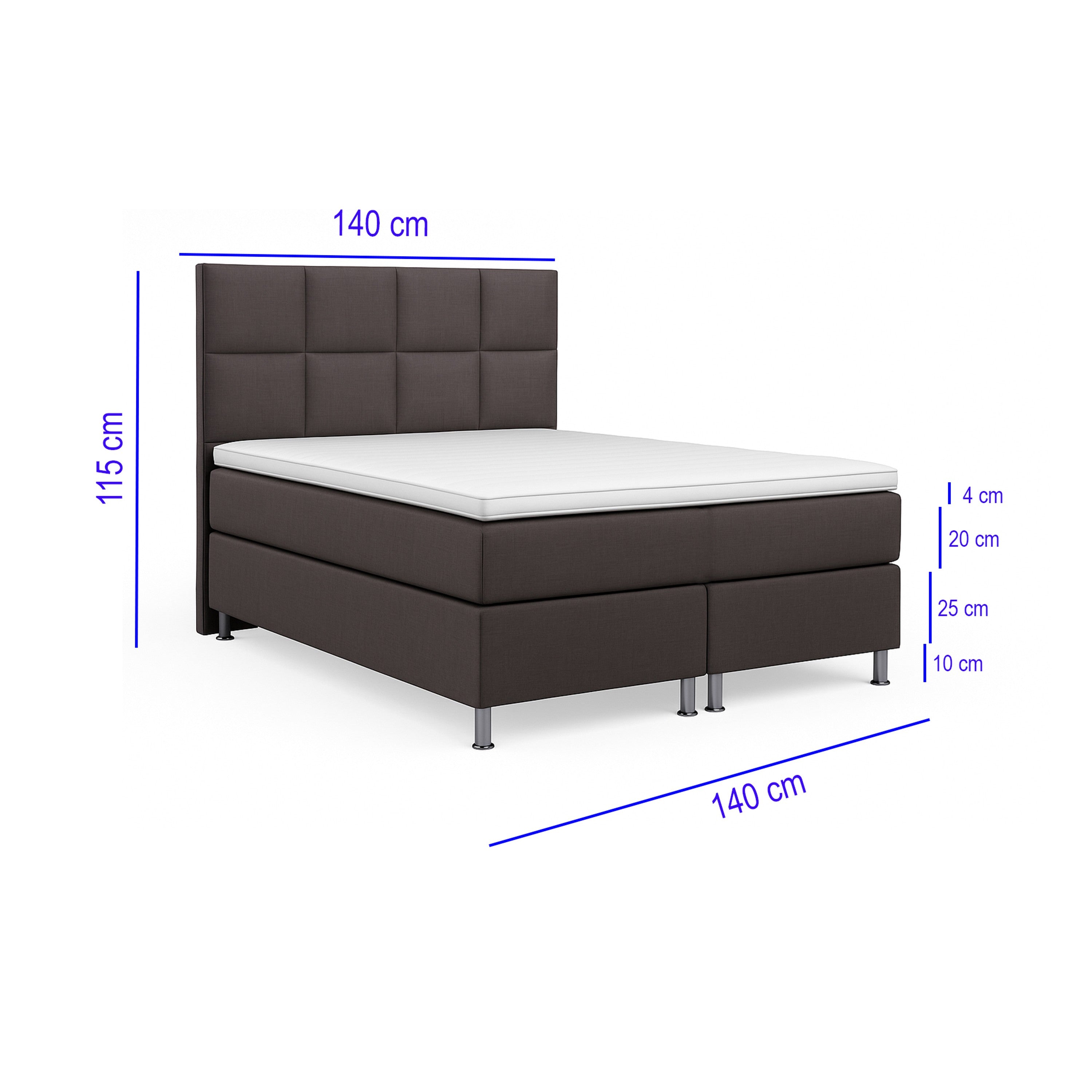 Boxspringbett MIAMI 140x200 Anthrazit – 7‑Zonen Tonnentaschenfederkern & Visco‑Topper