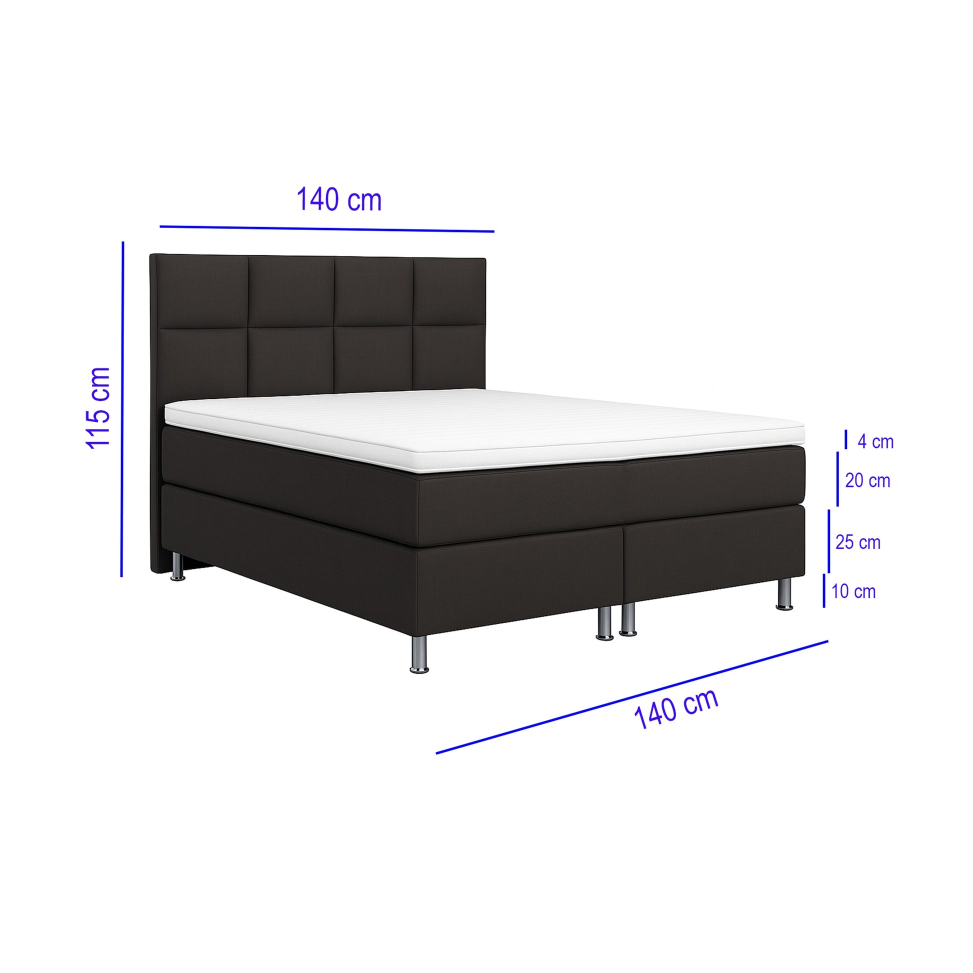 Boxspringbett MIAMI 140x200 – 7‑Zonen Tonnentaschenfederkern & Visco‑Topper - Interbed