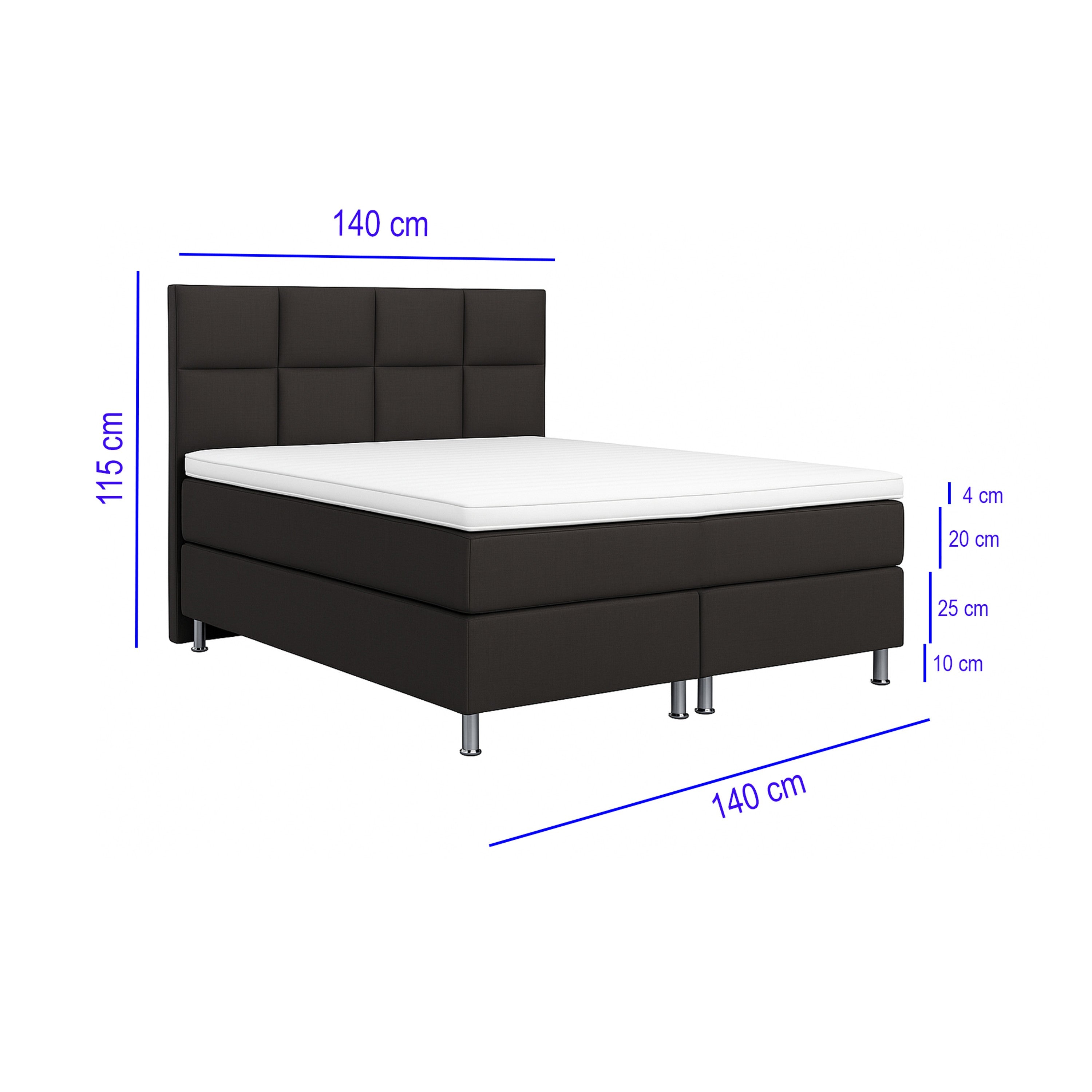 Boxspringbett MIAMI 140x200 – 7‑Zonen Tonnentaschenfederkern & Visco‑Topper - Interbed