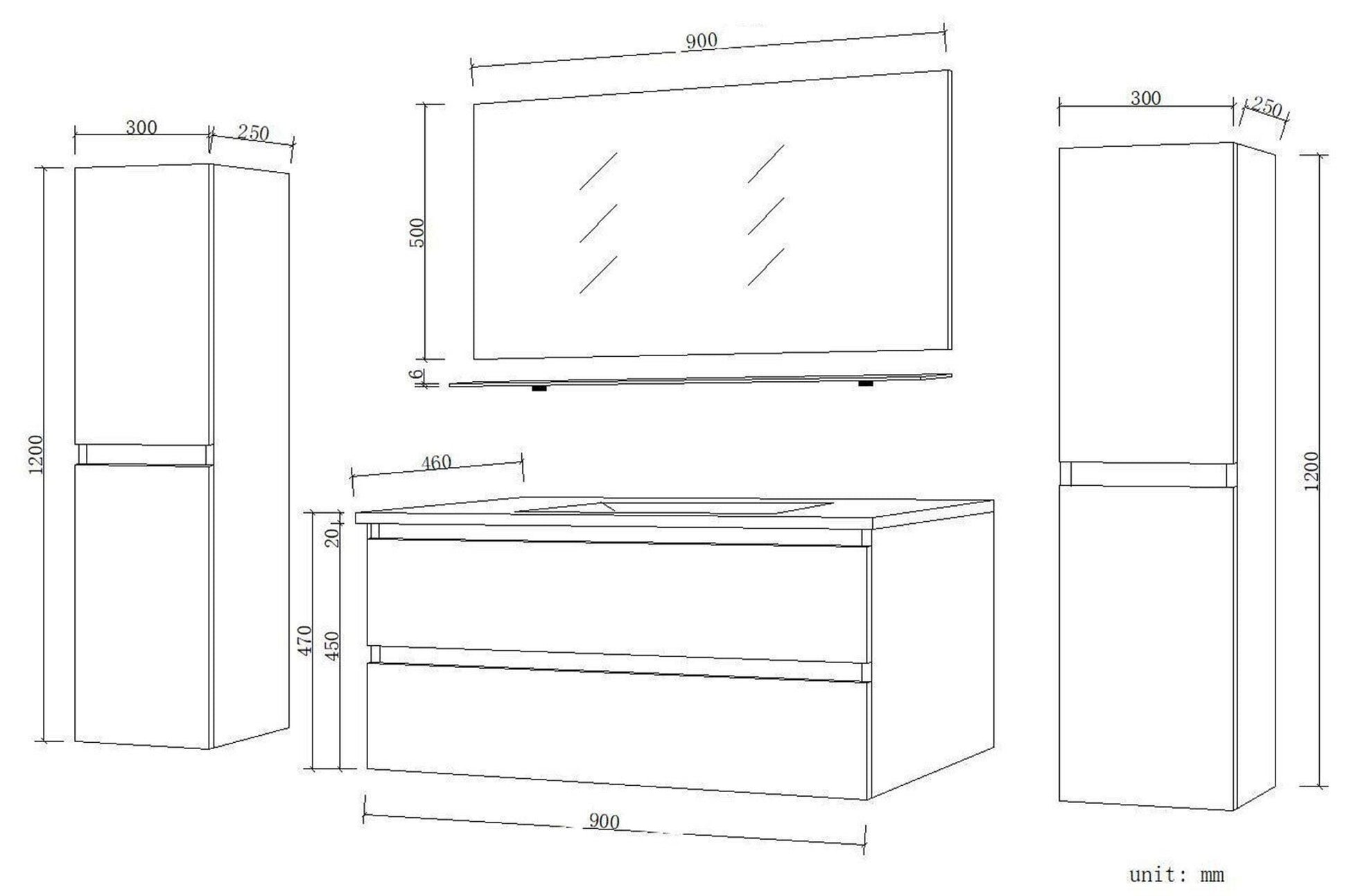 Badmöbel Set Kairo 4-teilig 90 cm Schwarz  - Interbed