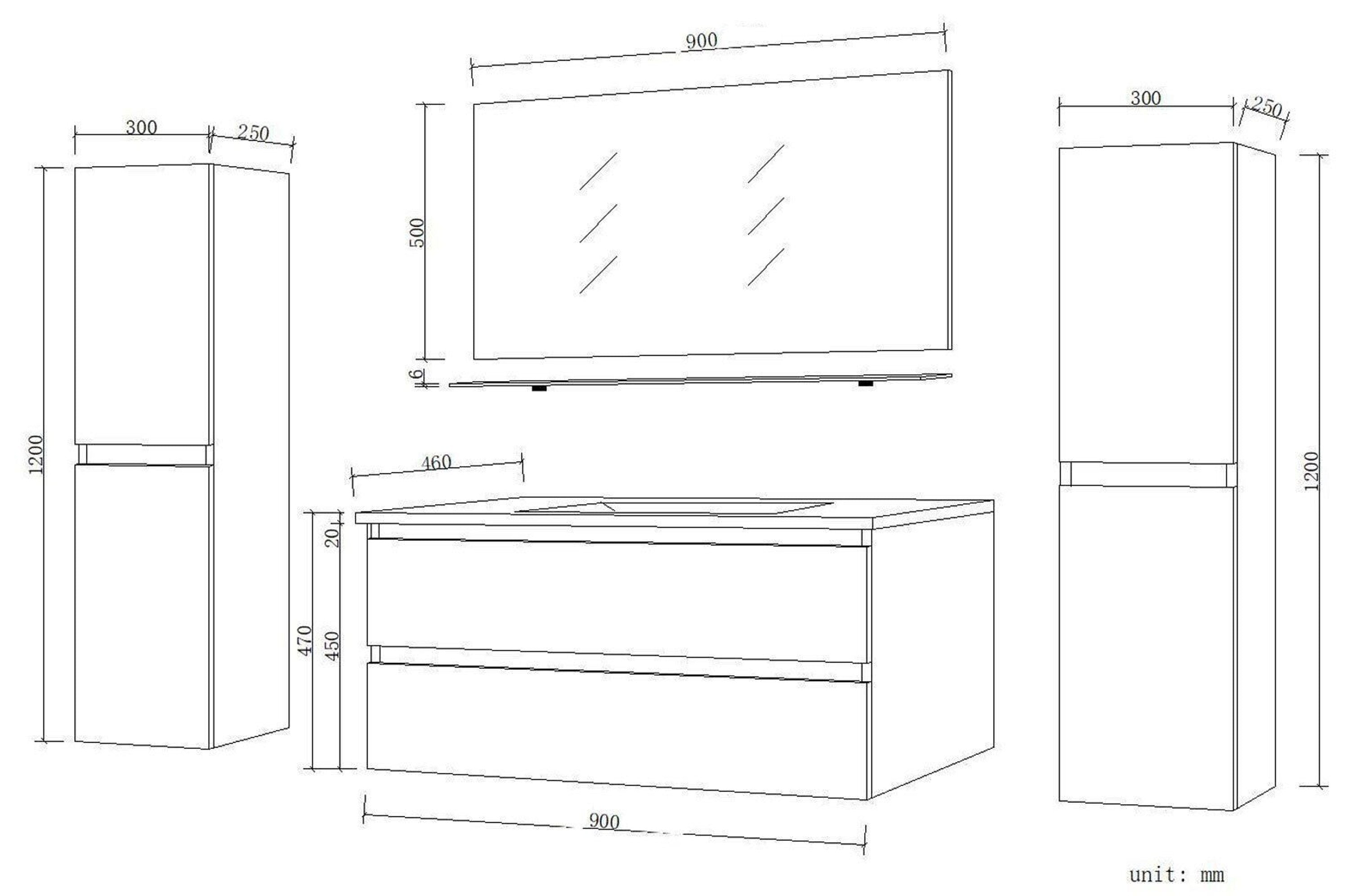 Badmöbel Set Kairo 4-teilig 90 cm Weiß - Interbed