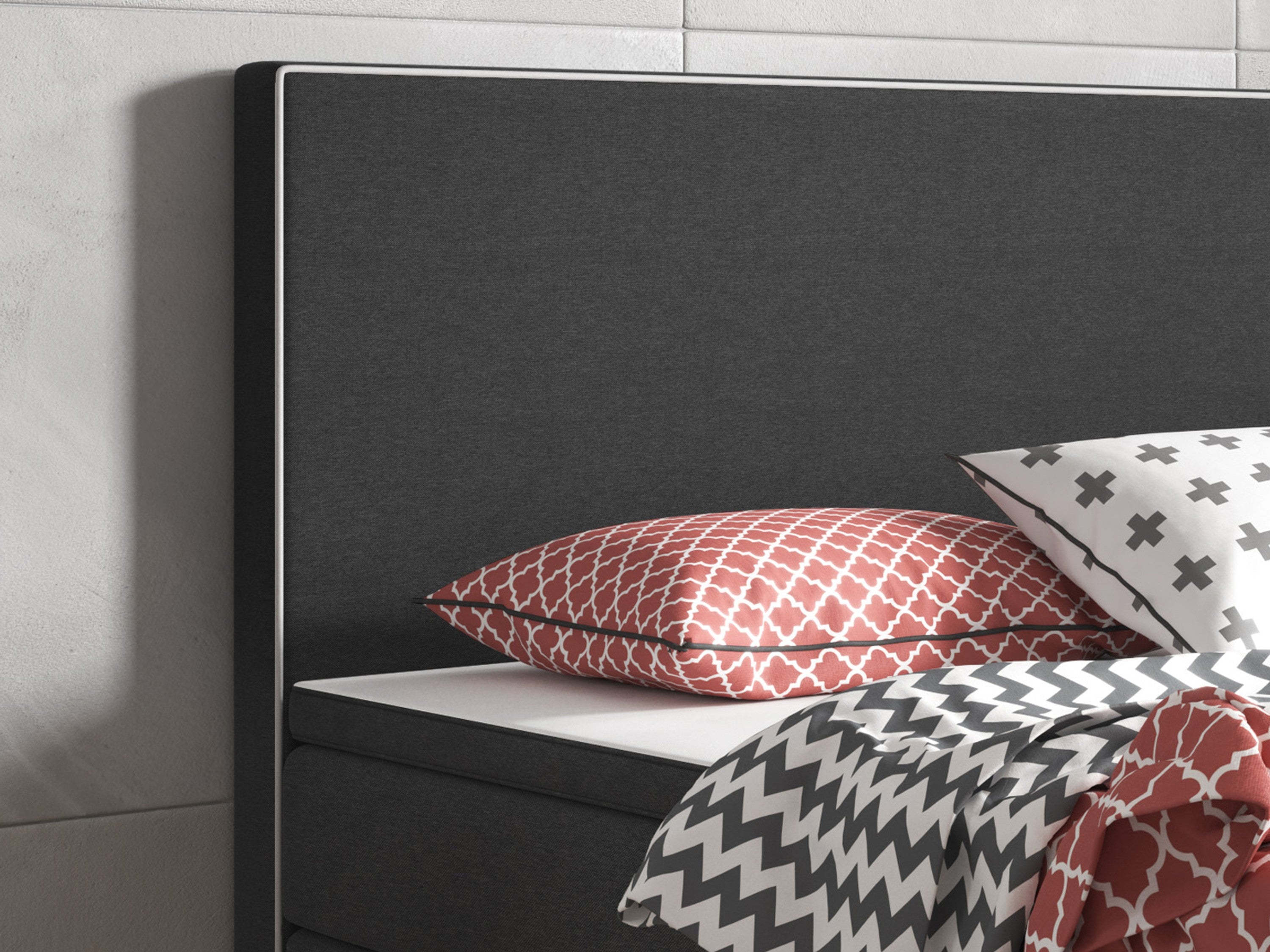 Boxspringbett K003 180x200 cm Anthrazit – Webstoff & PU-Topper - Interbed