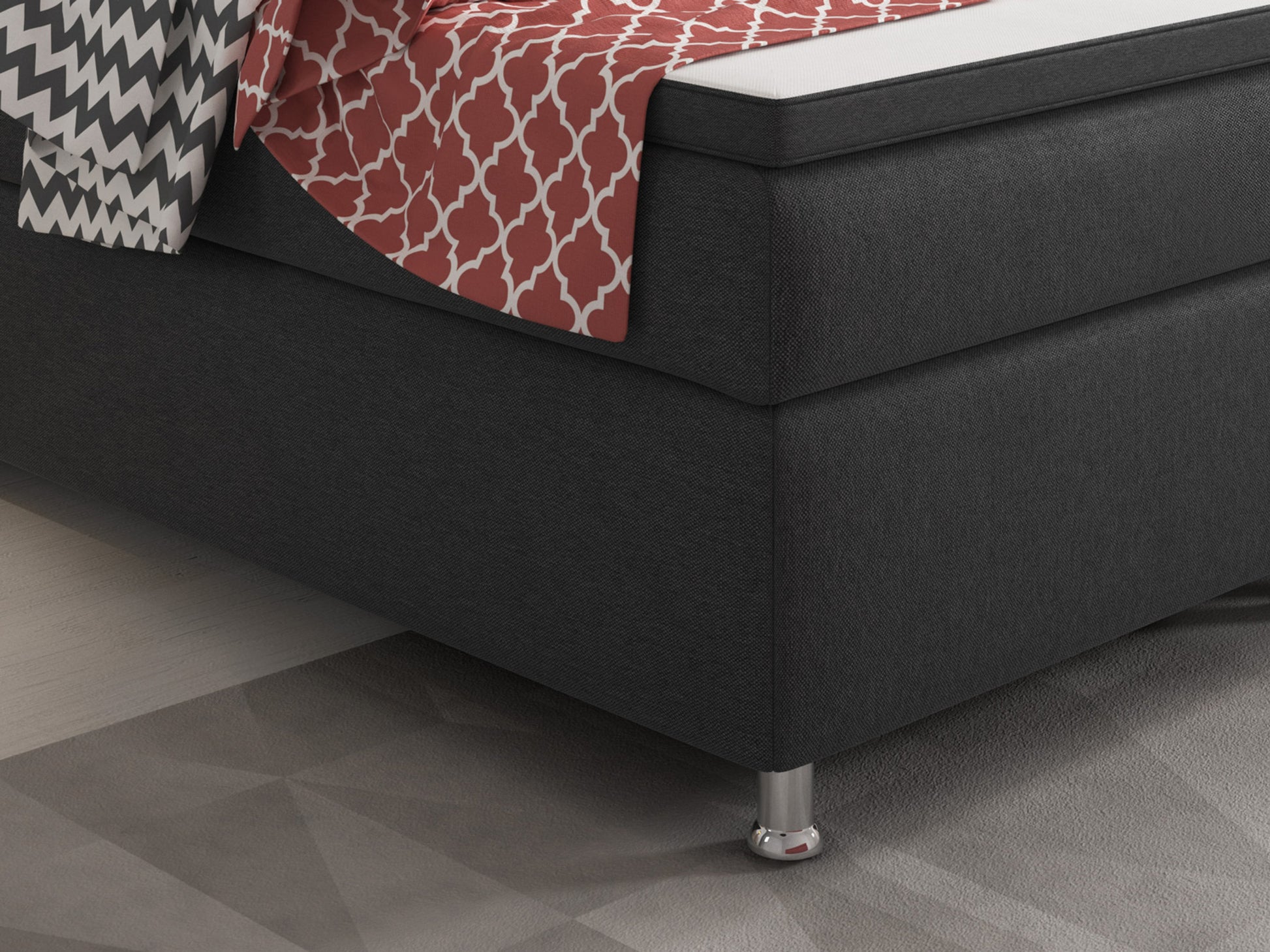 Boxspringbett K003 180x200 cm Anthrazit – Webstoff & PU-Topper - Interbed