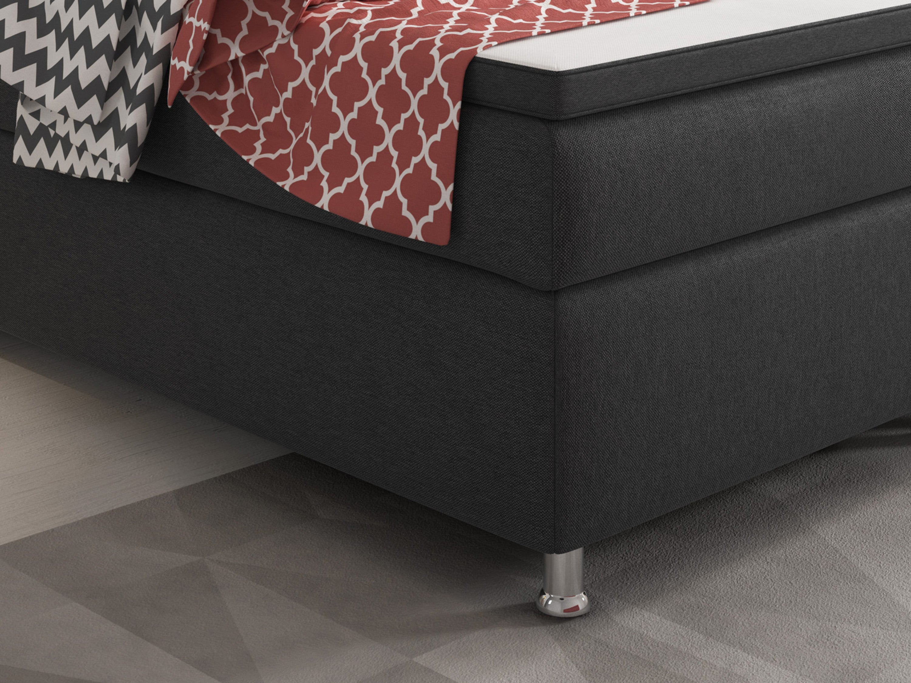 Boxspringbett K003 180x200 cm Anthrazit – Webstoff & PU-Topper - Interbed