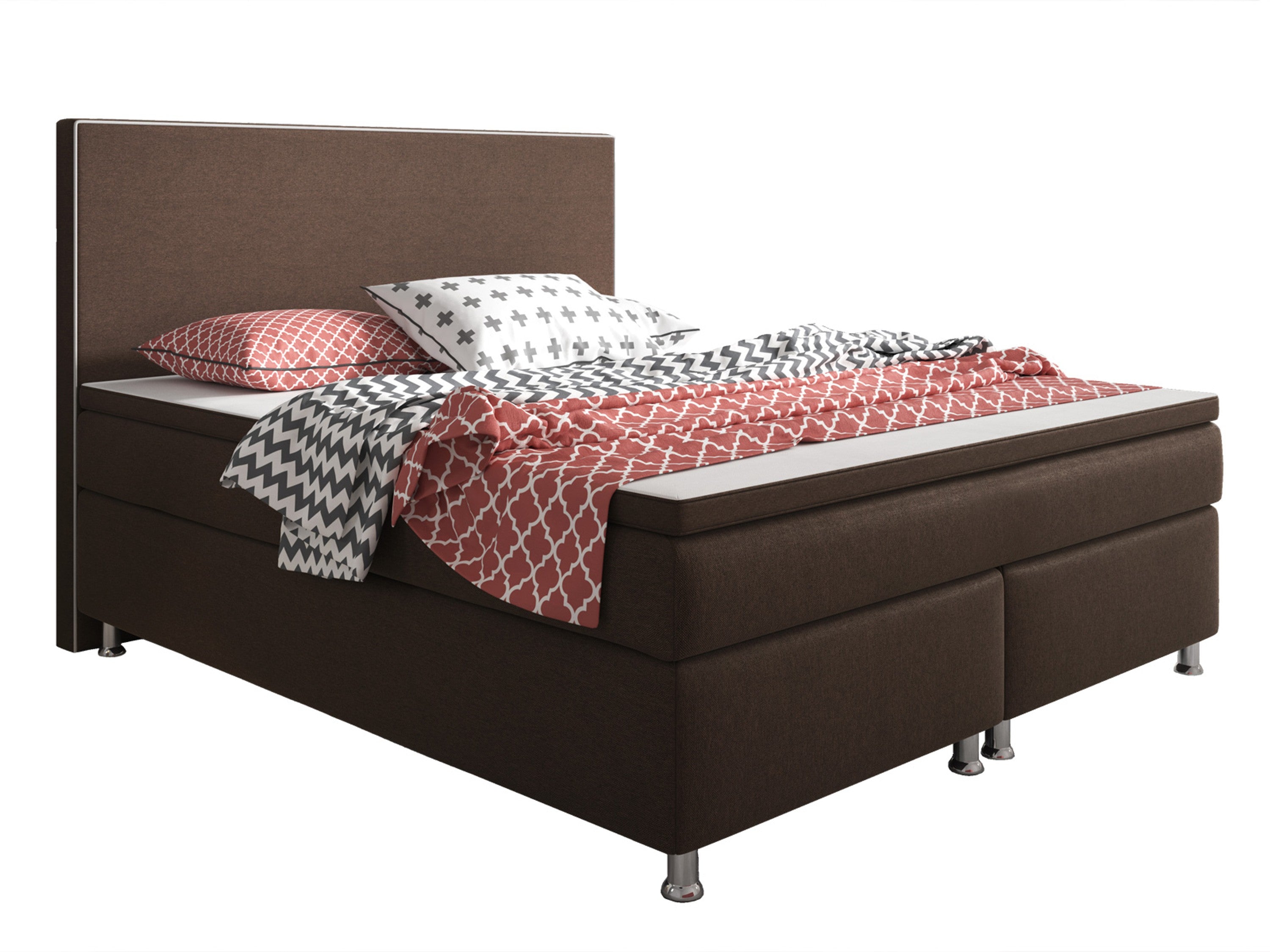 Boxspringbett K004 180x200 cm Webstoff Braun – mit 5 cm PU-Topper - Interbed