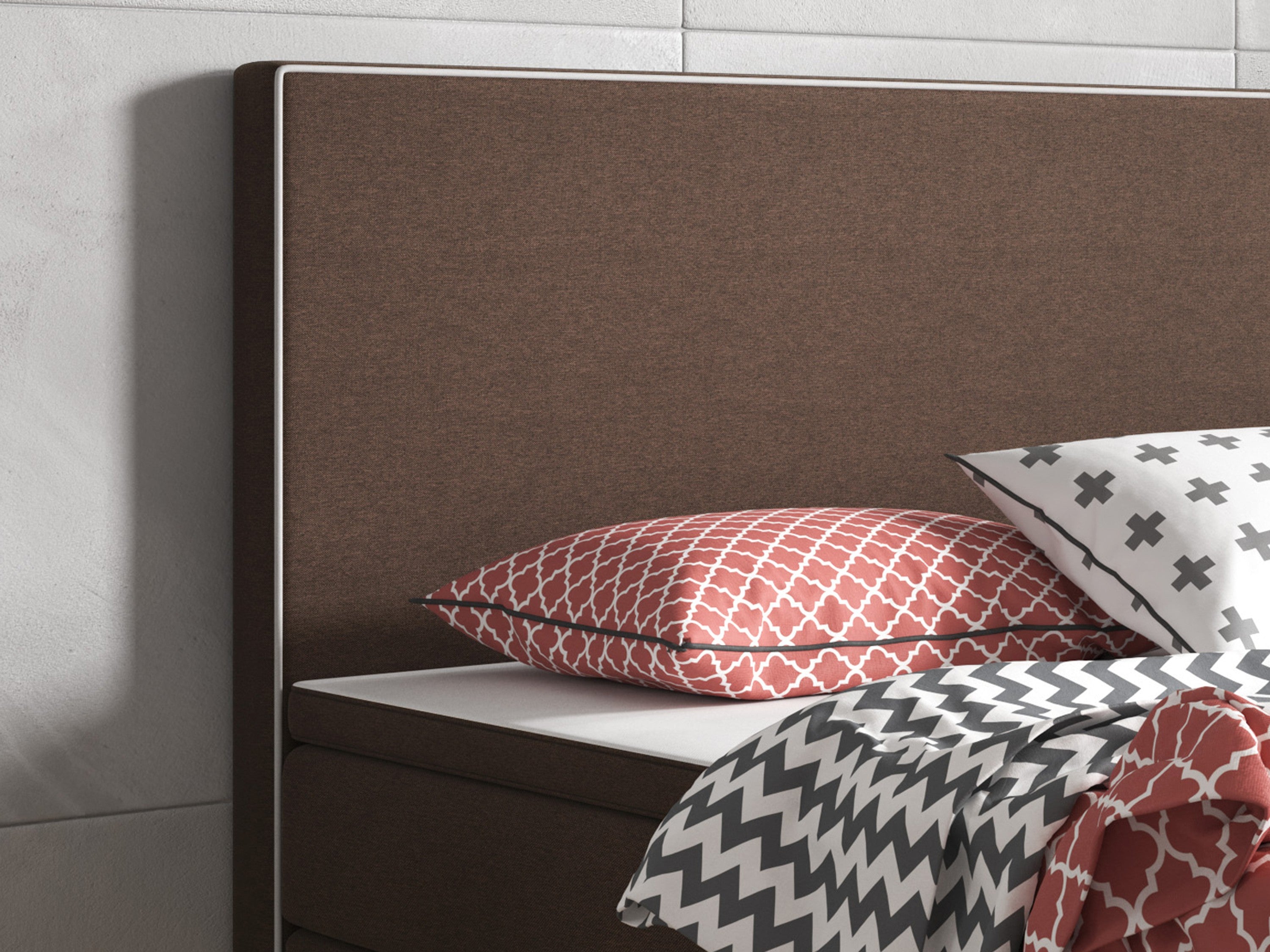 Boxspringbett K004 180x200 cm Webstoff Braun – mit 5 cm PU-Topper - Interbed