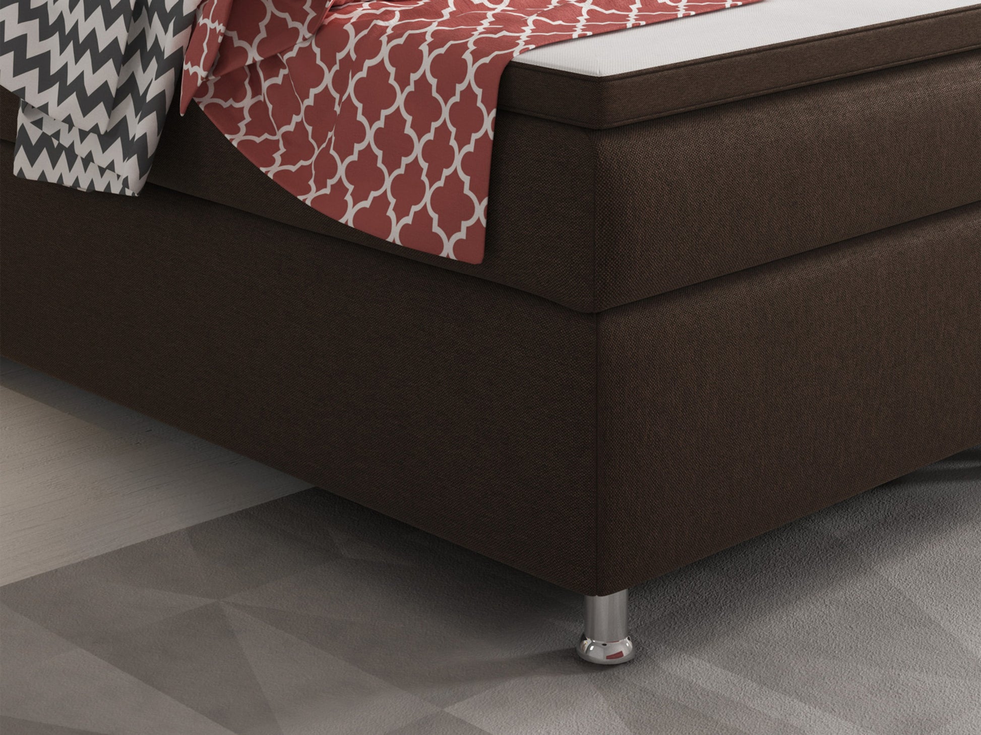 Boxspringbett K004 180x200 cm Webstoff Braun – mit 5 cm PU-Topper - Interbed