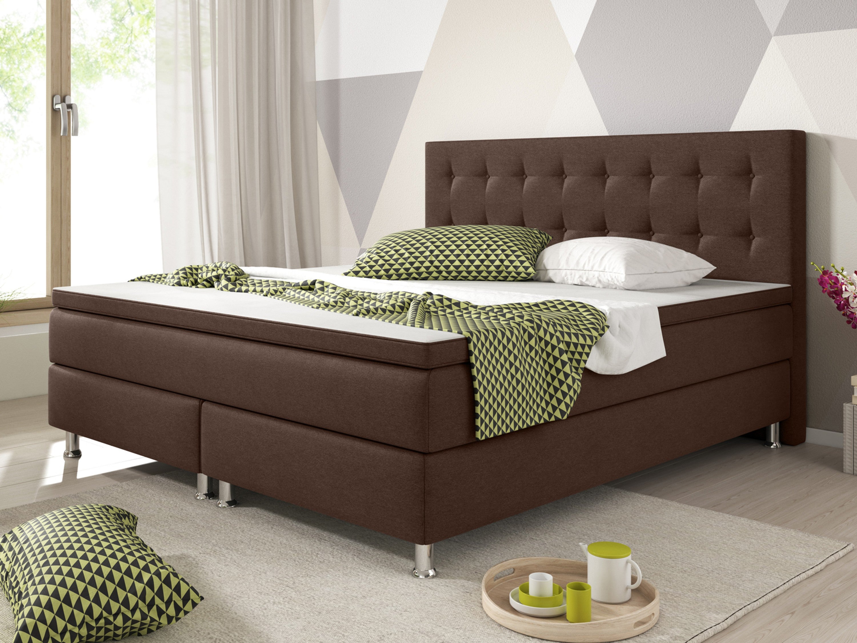 Boxspringbett KN0011 180x200 cm Braun – Webstoff, Bonell‑Federkern & Topper - Interbed