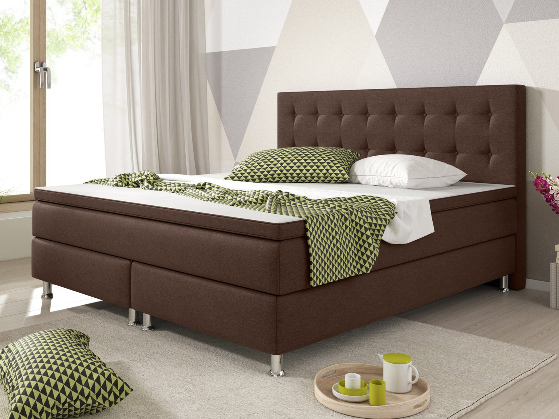 Boxspringbett Köln 180x200 Webstoff Braun - Interbed