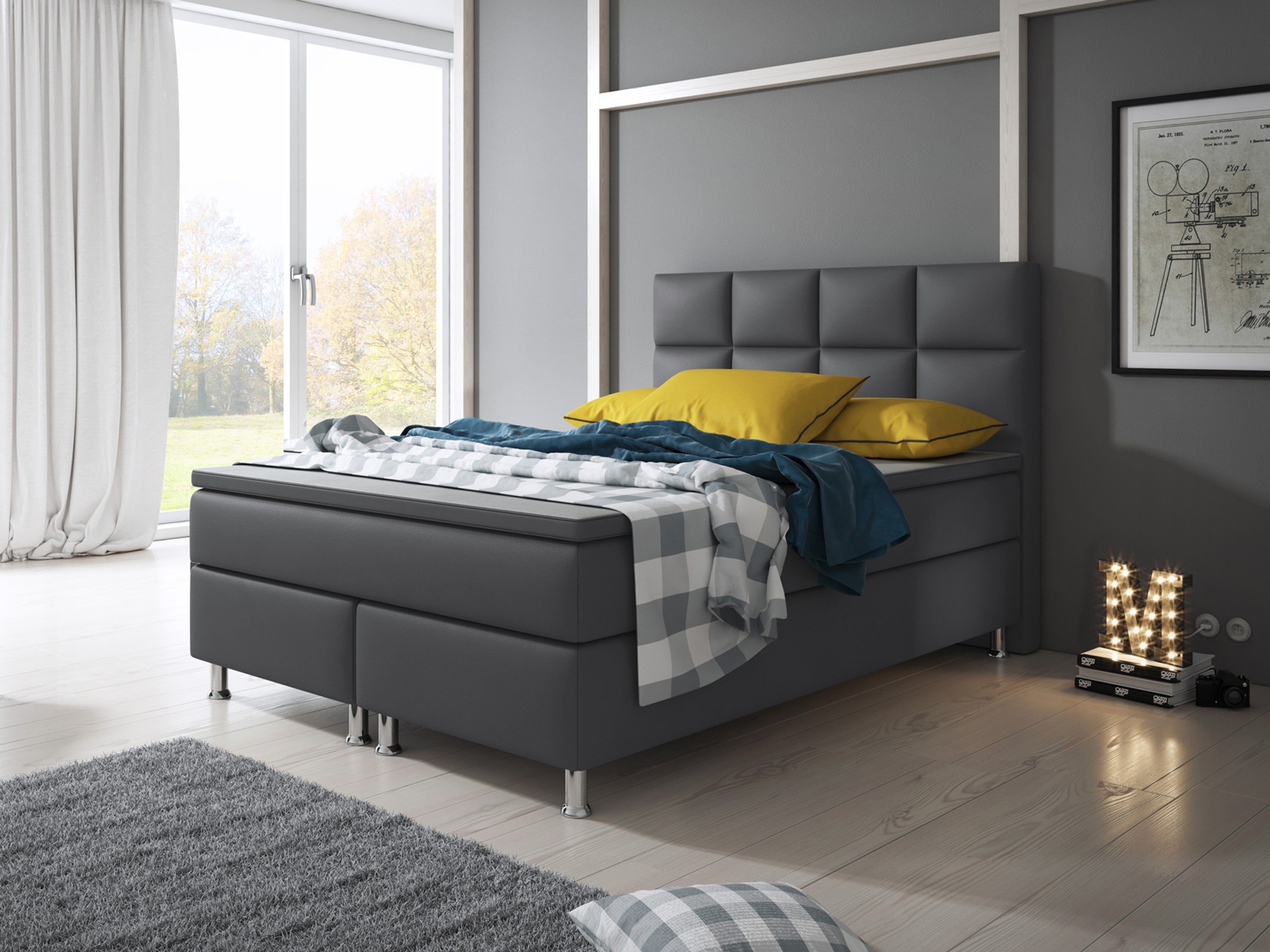 Boxspringbett Miami 140x200 cm Kunstleder Anthrazit - Interbed