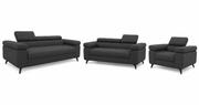 Exklusives Sofa-Set Utah Anthrazit Samt | 3-Sitzer mit Bettfunktion, 2-Sitzer & Sessel | Verstellbare Kopfstützen