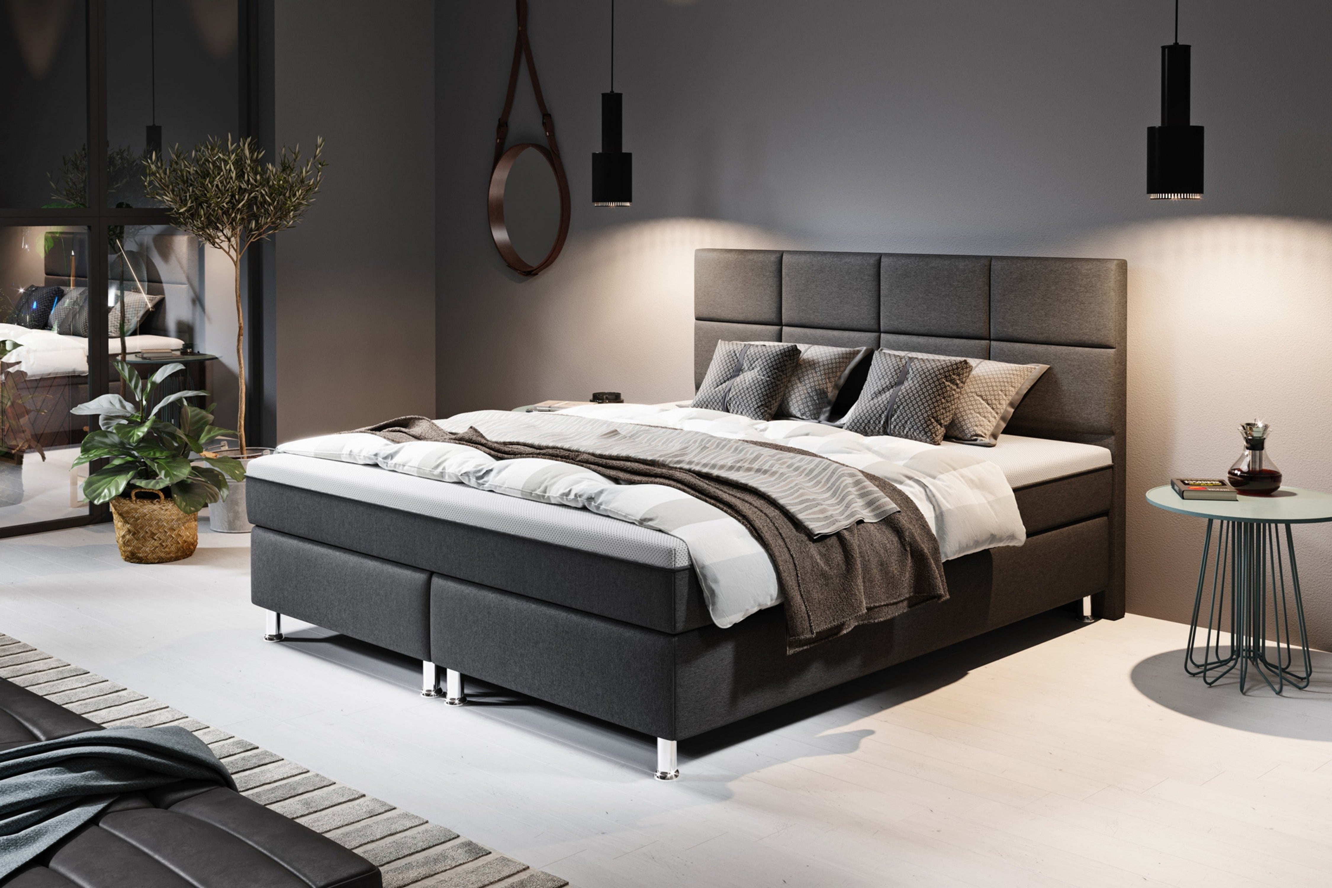 Boxspringbett Rotterdam Plus mit integriertem Topper 180x200 Webstoff Anthrazit - Interbed