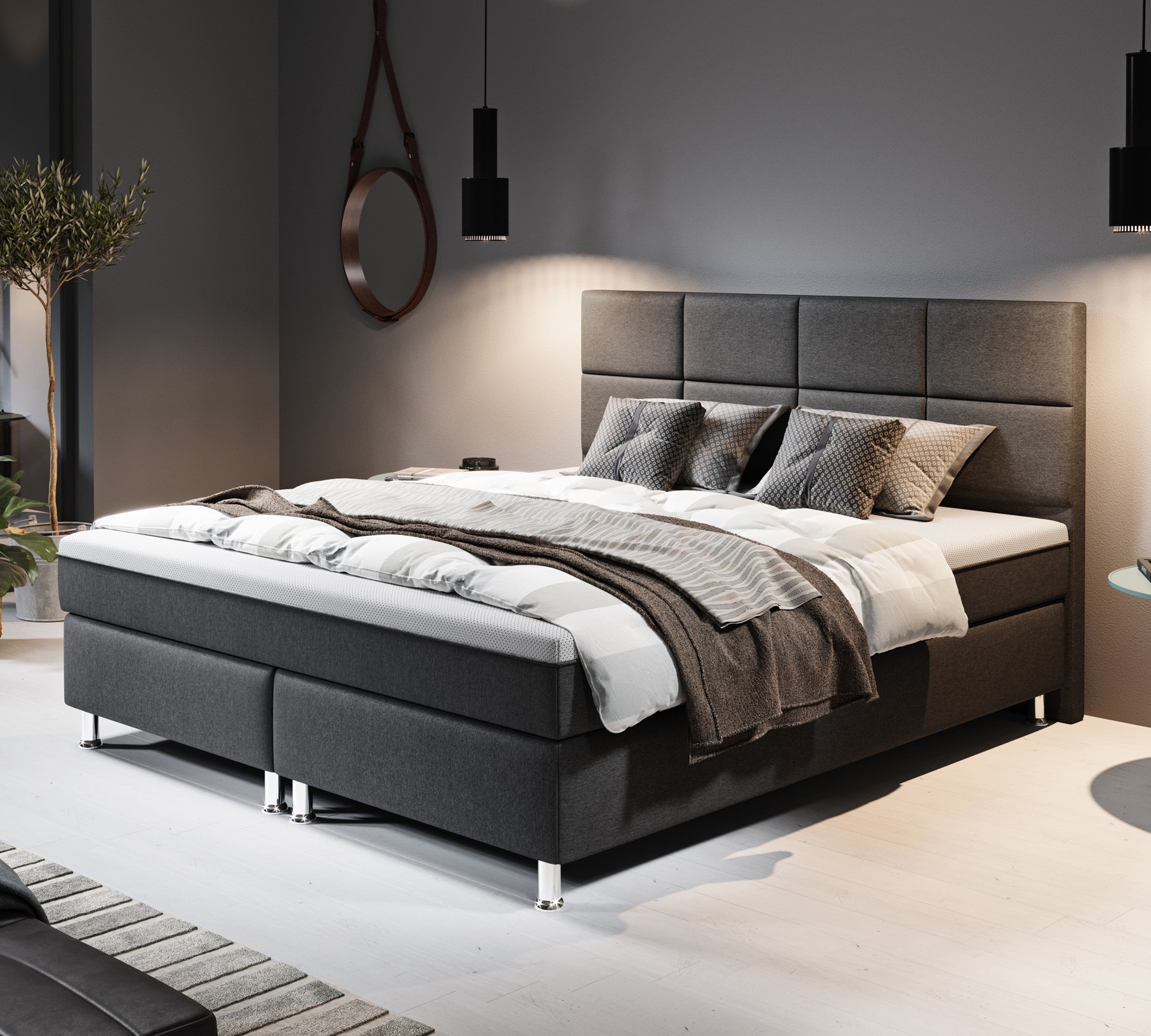 Boxspringbett Rotterdam Plus mit integriertem Topper 180x200 Webstoff Anthrazit - Interbed