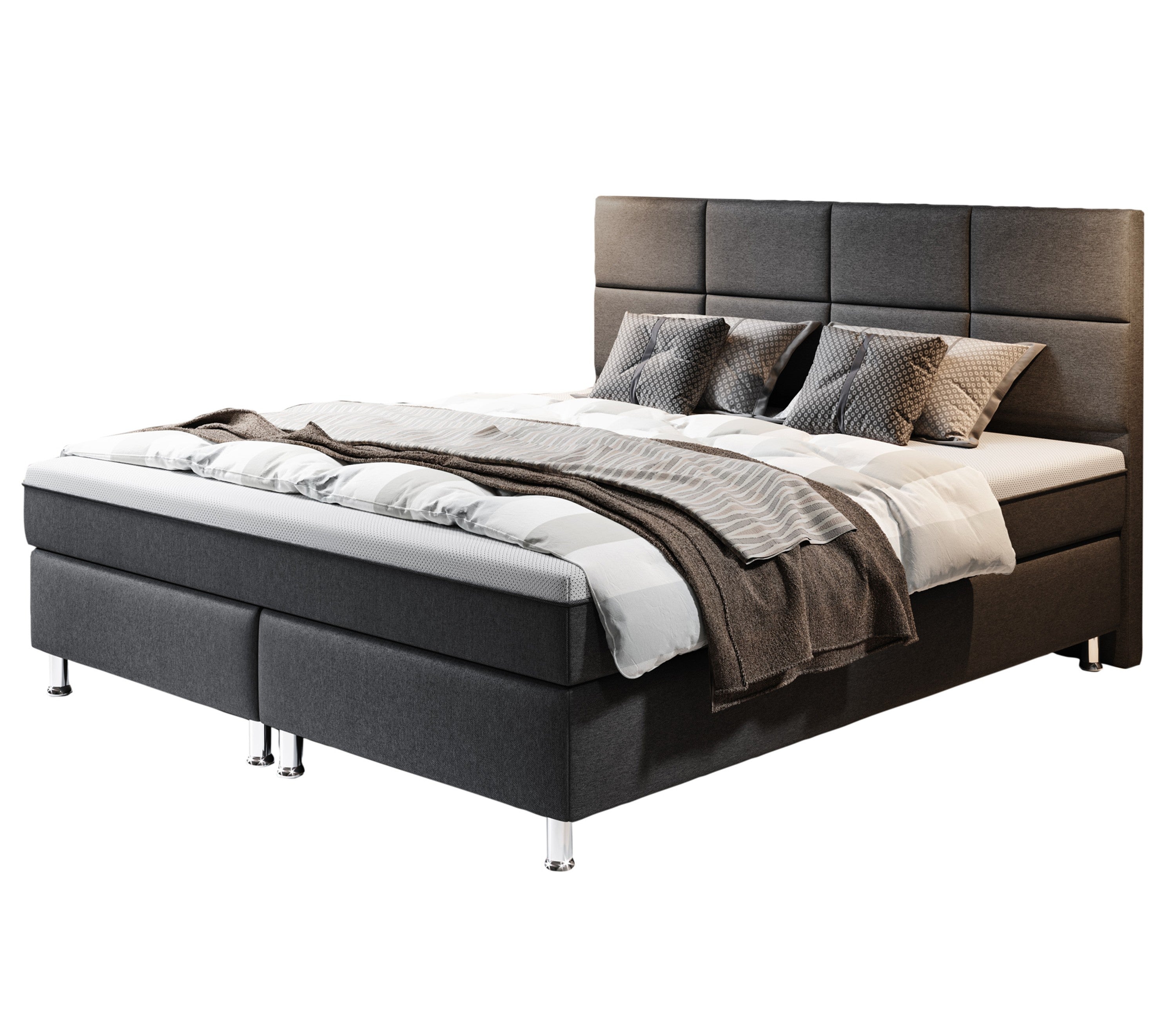 Boxspringbett Rotterdam Plus mit integriertem Topper 180x200 Webstoff Anthrazit - Interbed