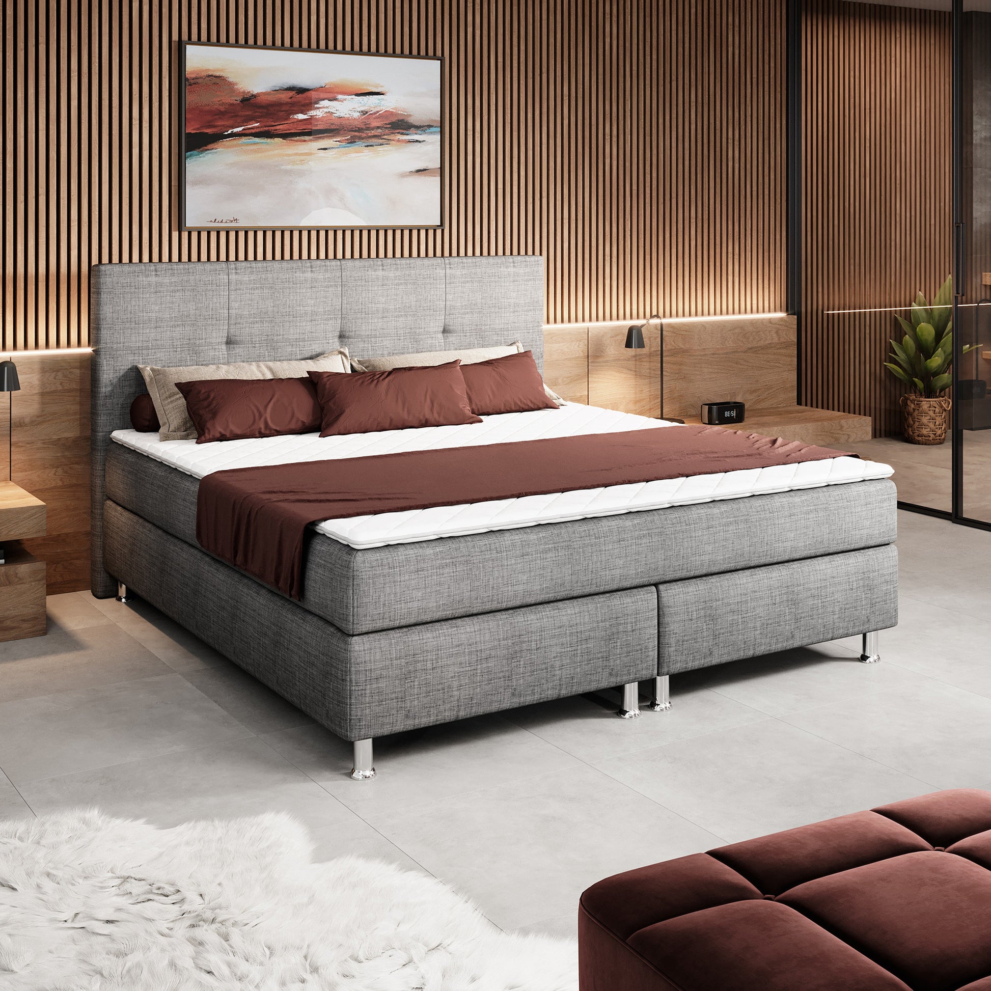Boxspringbett NYC 180x200 cm Webstoff Anthrazit - Interbed