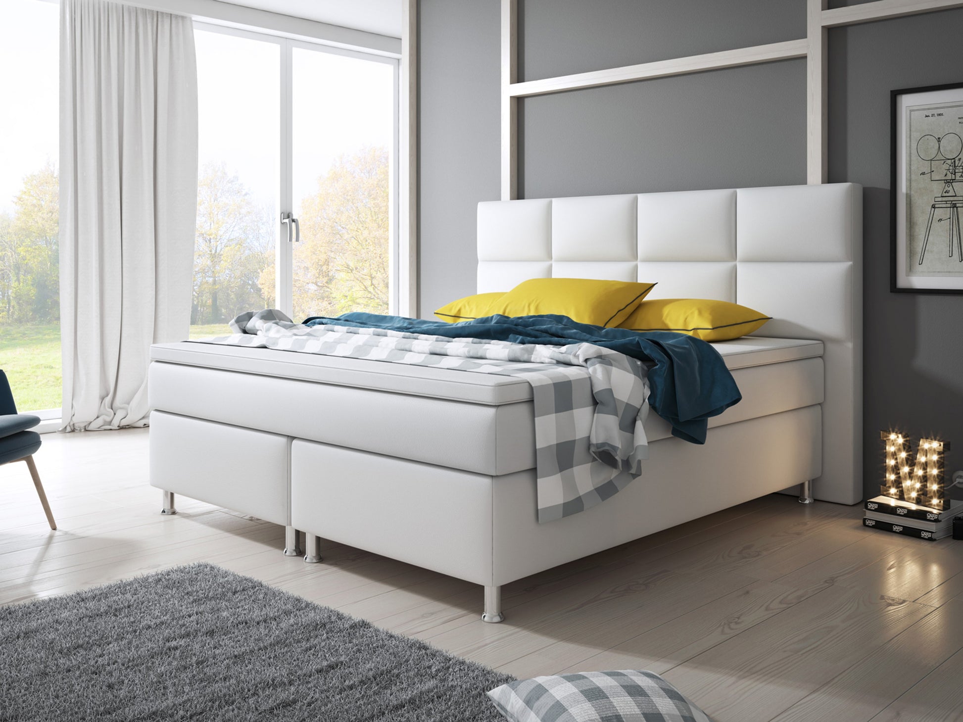 Boxspringbett Miami 180x200 cm Kunstleder Weiß - Interbed