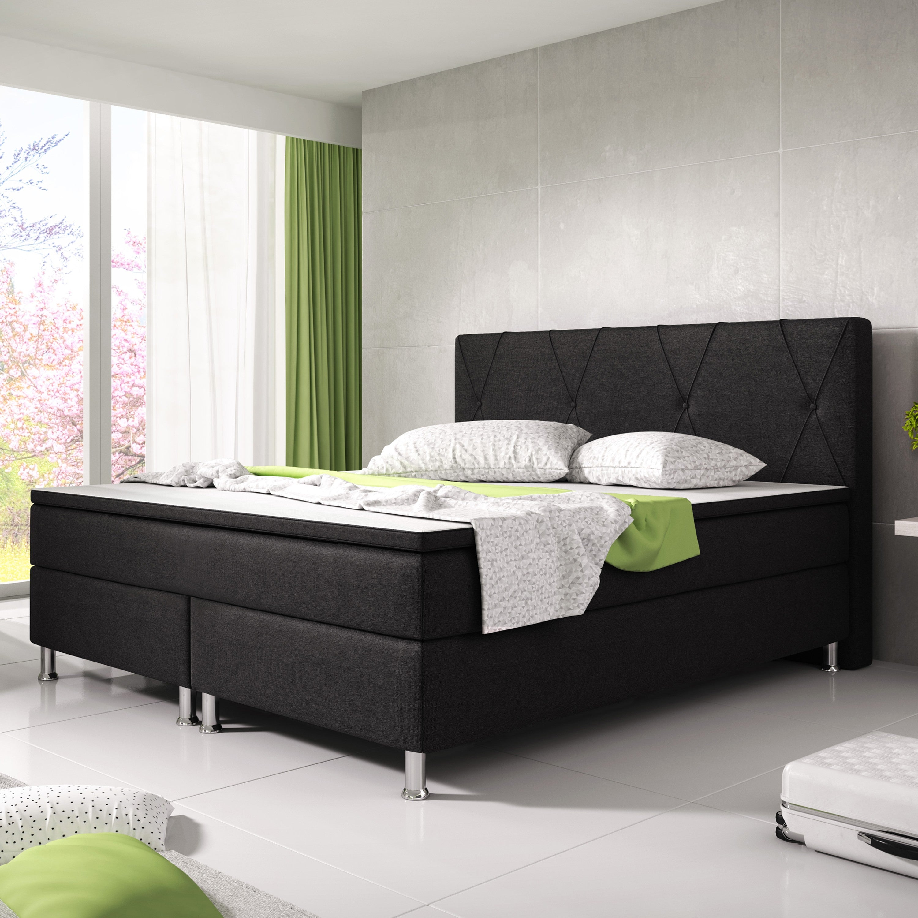 Boxspringbett B1 180x200 cm Webstoff Schwarz