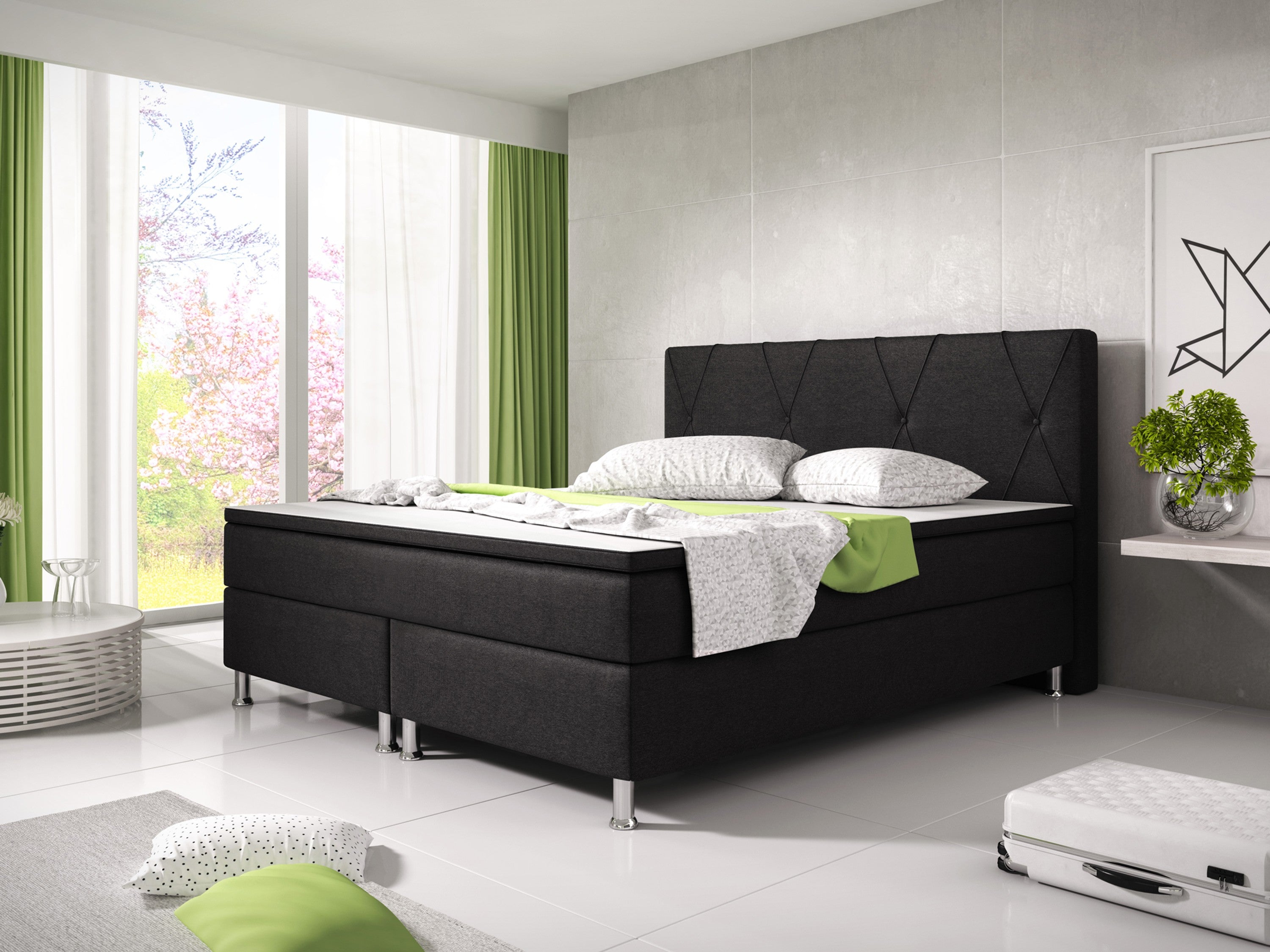 Boxspringbett Boston 180x200 cm – Webstoff Schwarz mit PU-Topper - Interbed