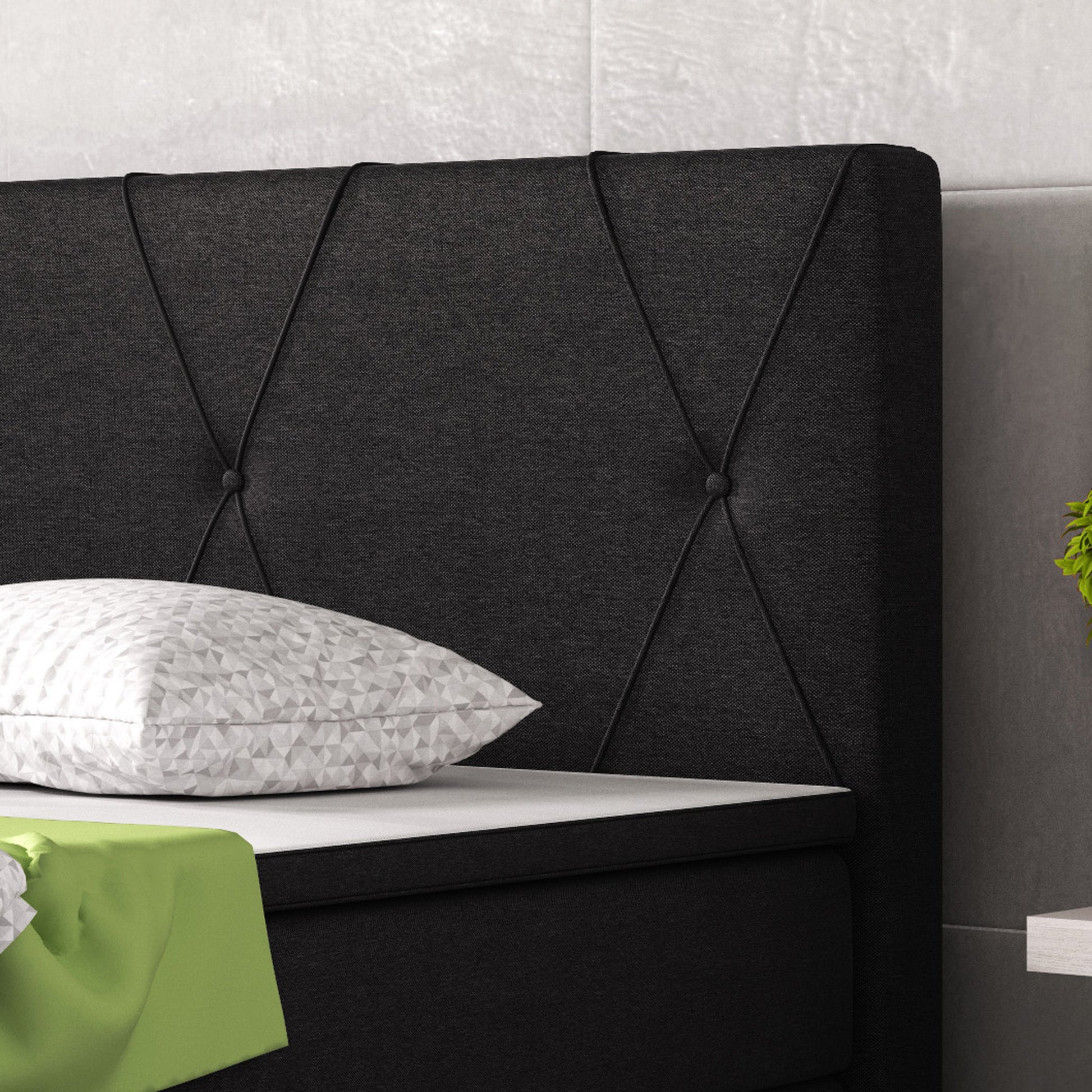 Boxspringbett Boston 180x200 cm – Webstoff Schwarz mit PU-Topper - Interbed