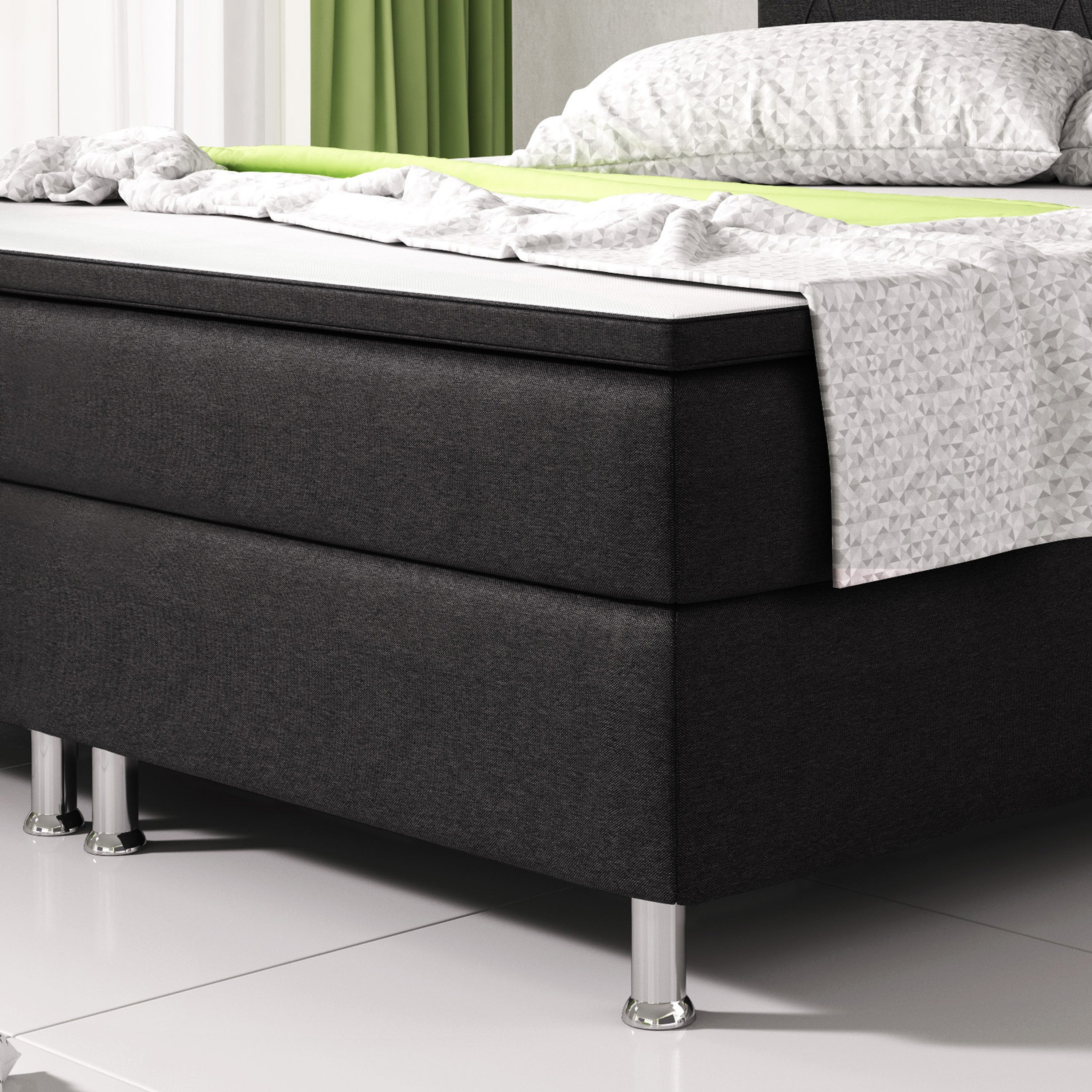 Boxspringbett Boston 180x200 cm – Webstoff Schwarz mit PU-Topper - Interbed