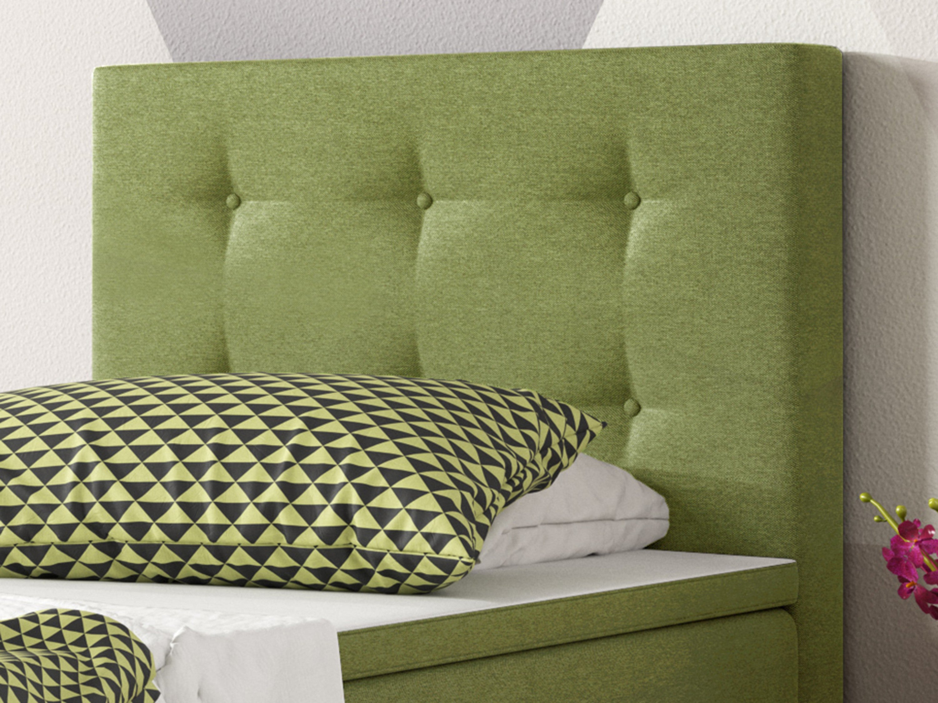 Boxspringbett KN009 90x200 Grün – Webstoff, Bonell-Federkern & PU-Topper - Interbed