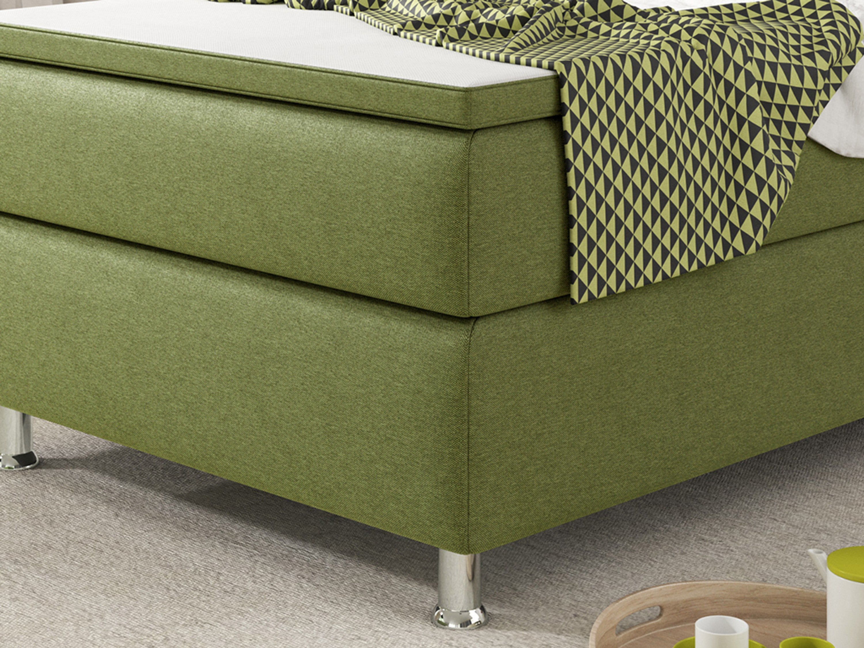 Boxspringbett KN009 90x200 Grün – Webstoff, Bonell-Federkern & PU-Topper - Interbed
