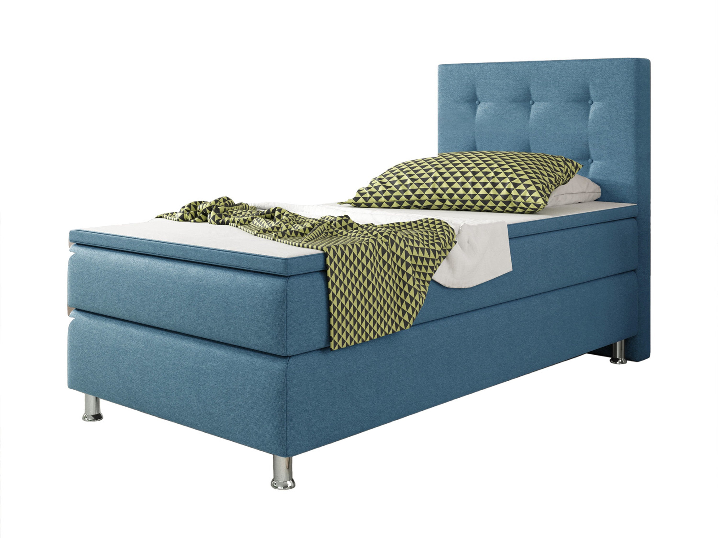Boxspringbett KN005 90x200 – Webstoff Blau mit 7‑Zonen-Federkern & Topper - Interbed