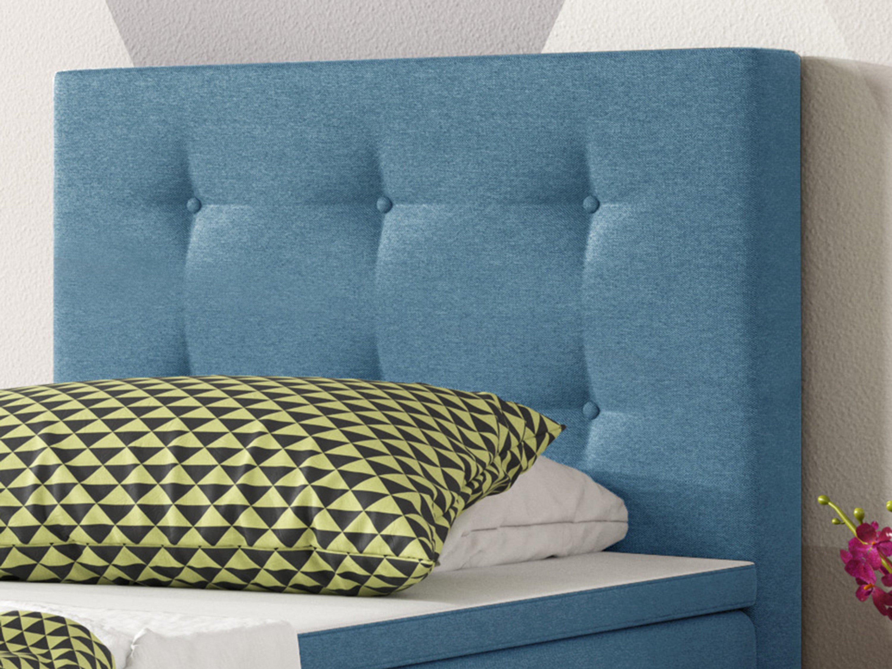 Boxspringbett KN005 90x200 – Webstoff Blau mit 7‑Zonen-Federkern & Topper - Interbed