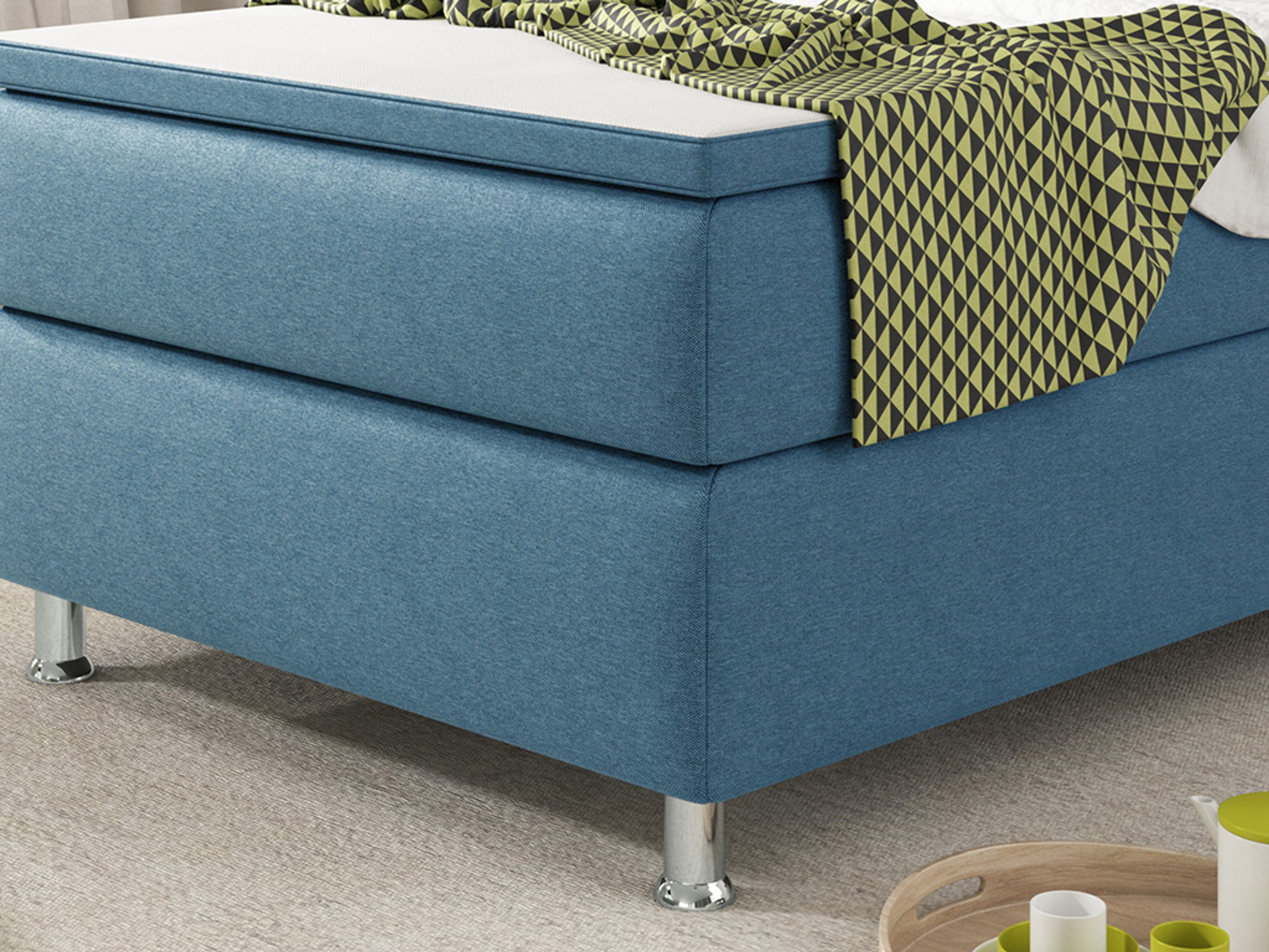 Boxspringbett KN005 90x200 – Webstoff Blau mit 7‑Zonen-Federkern & Topper - Interbed